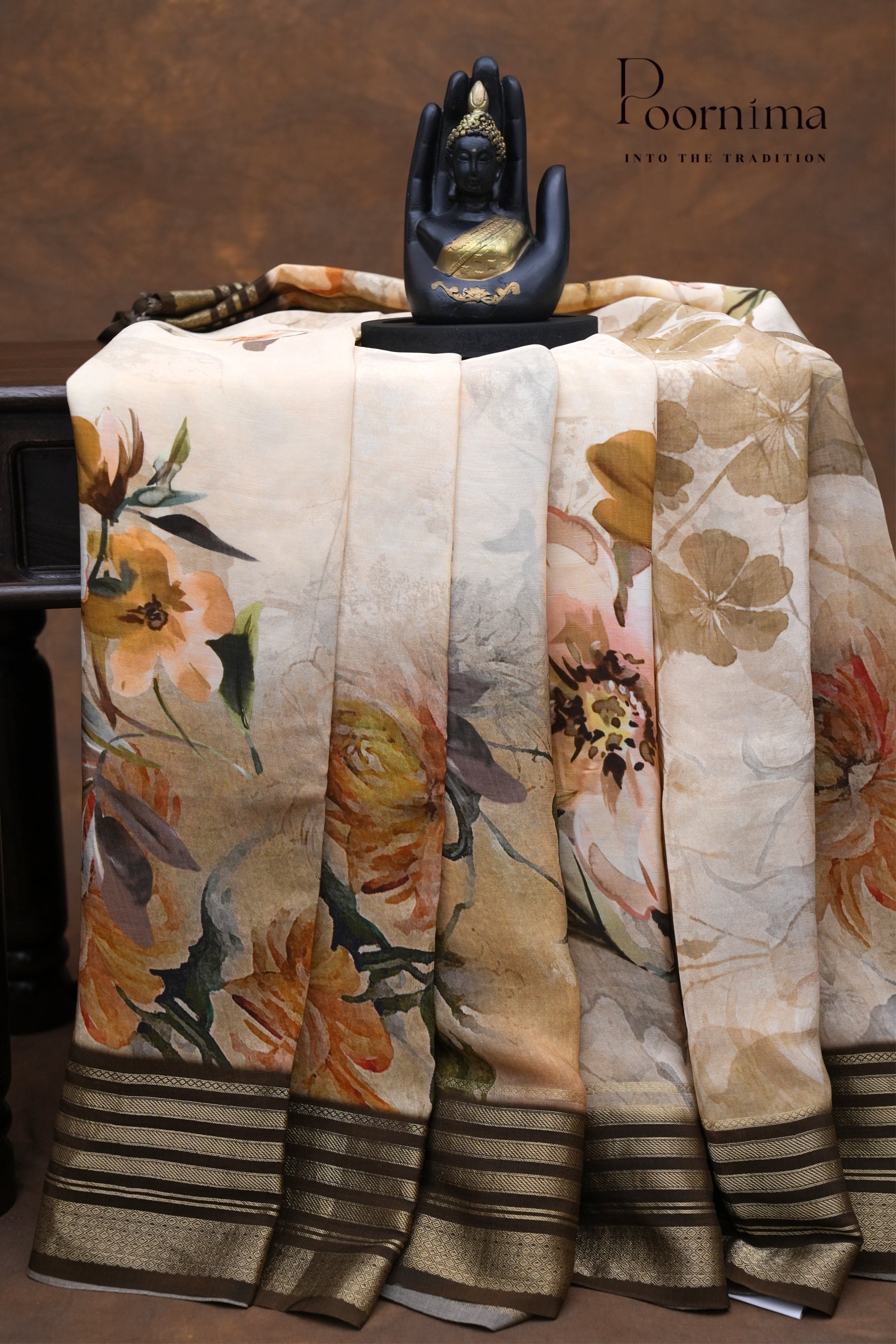 SEMI MYSORE SILK PRINTED SAREE-CREAM