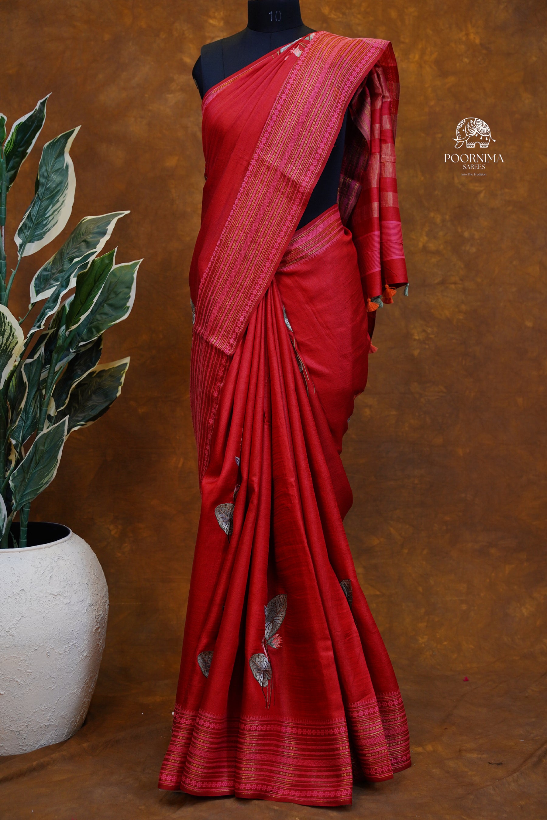 HANDLOOM TUSSAR SAREE - RED