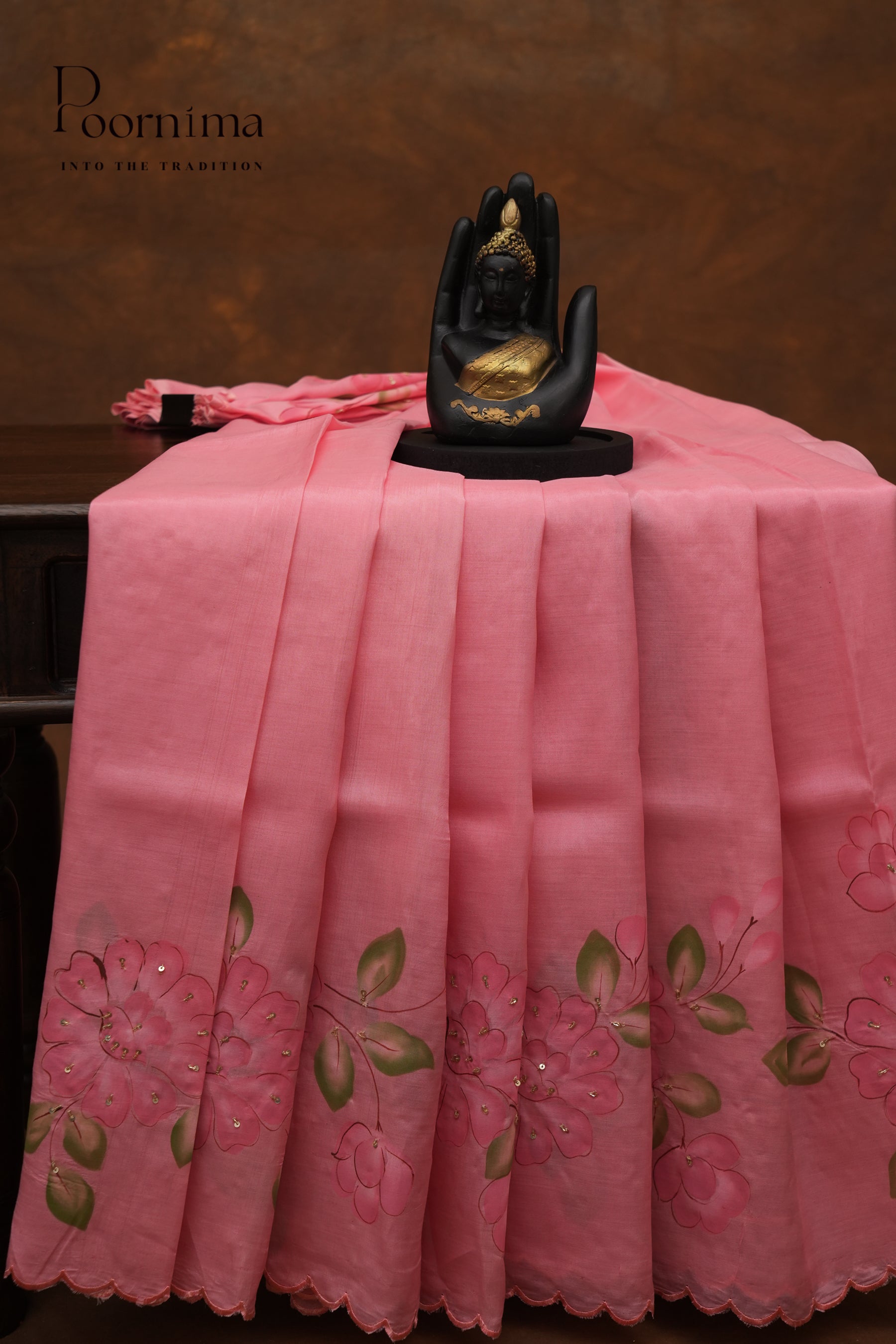 MANGALAGIRI HAND PRINTED SAREE-BABY PINK