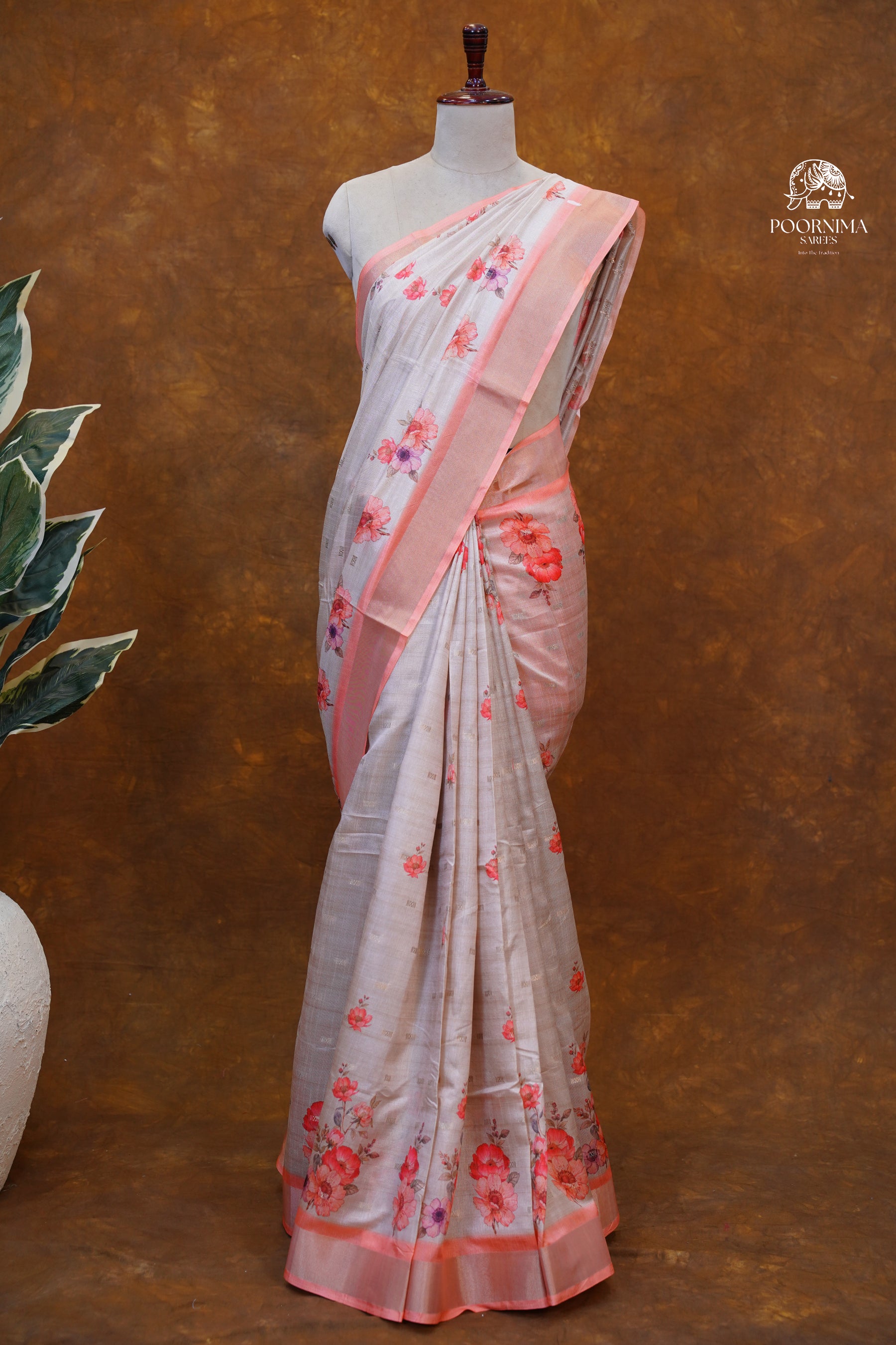 CHANDERI SAREE - IVORY CREAM