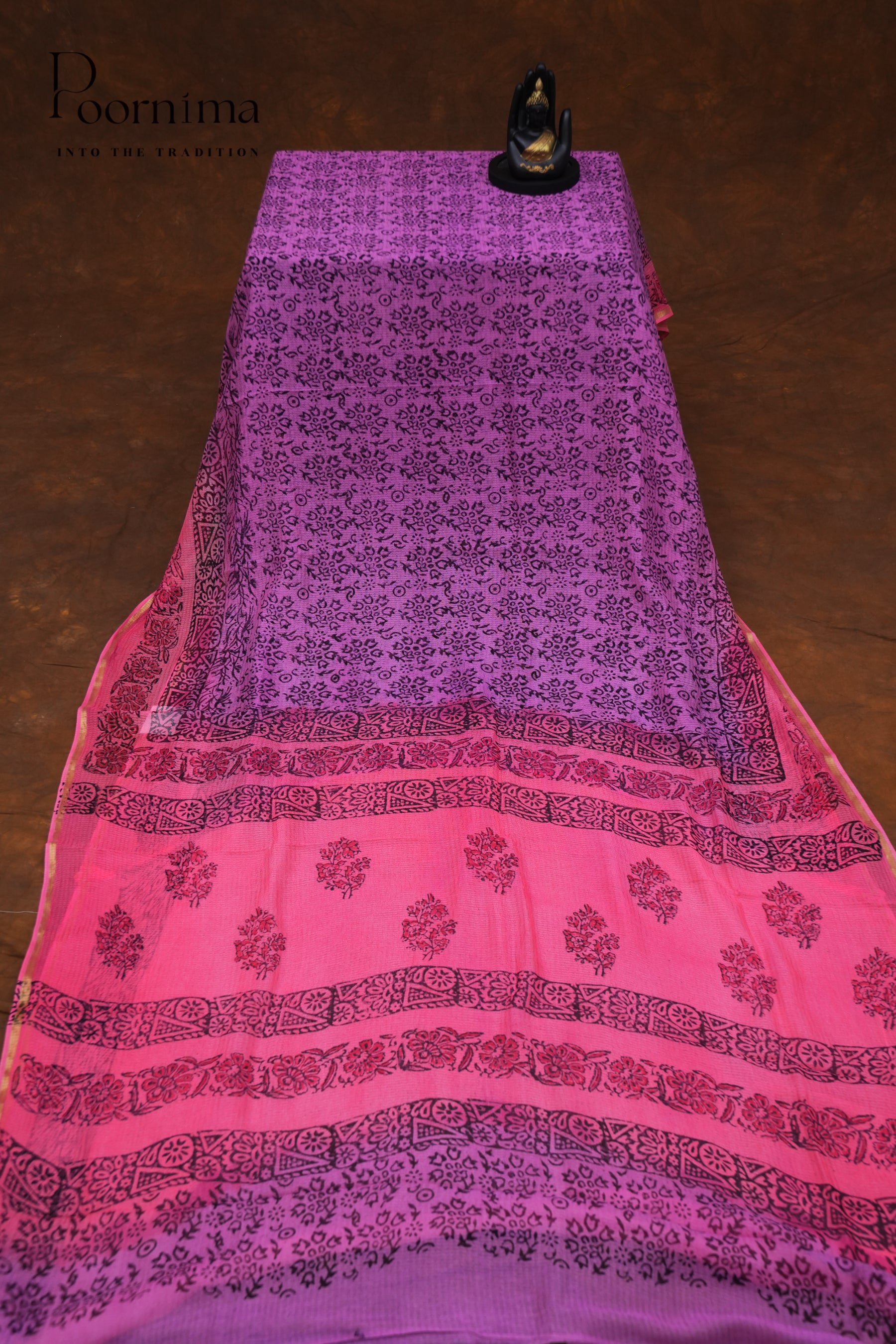 CHECKS GEORGETTE BLOCK PRINT SAREE- PURPLE