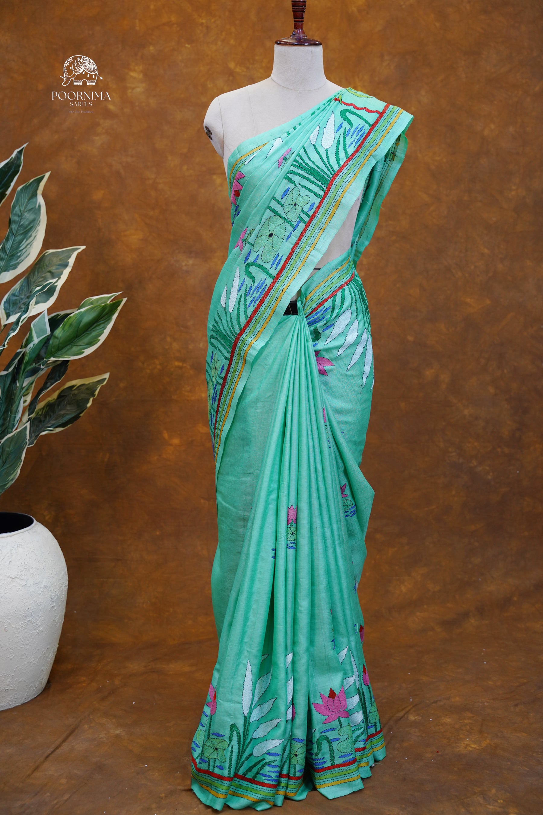 HANDLOOM TUSSAR SAREE - MINT GREEN