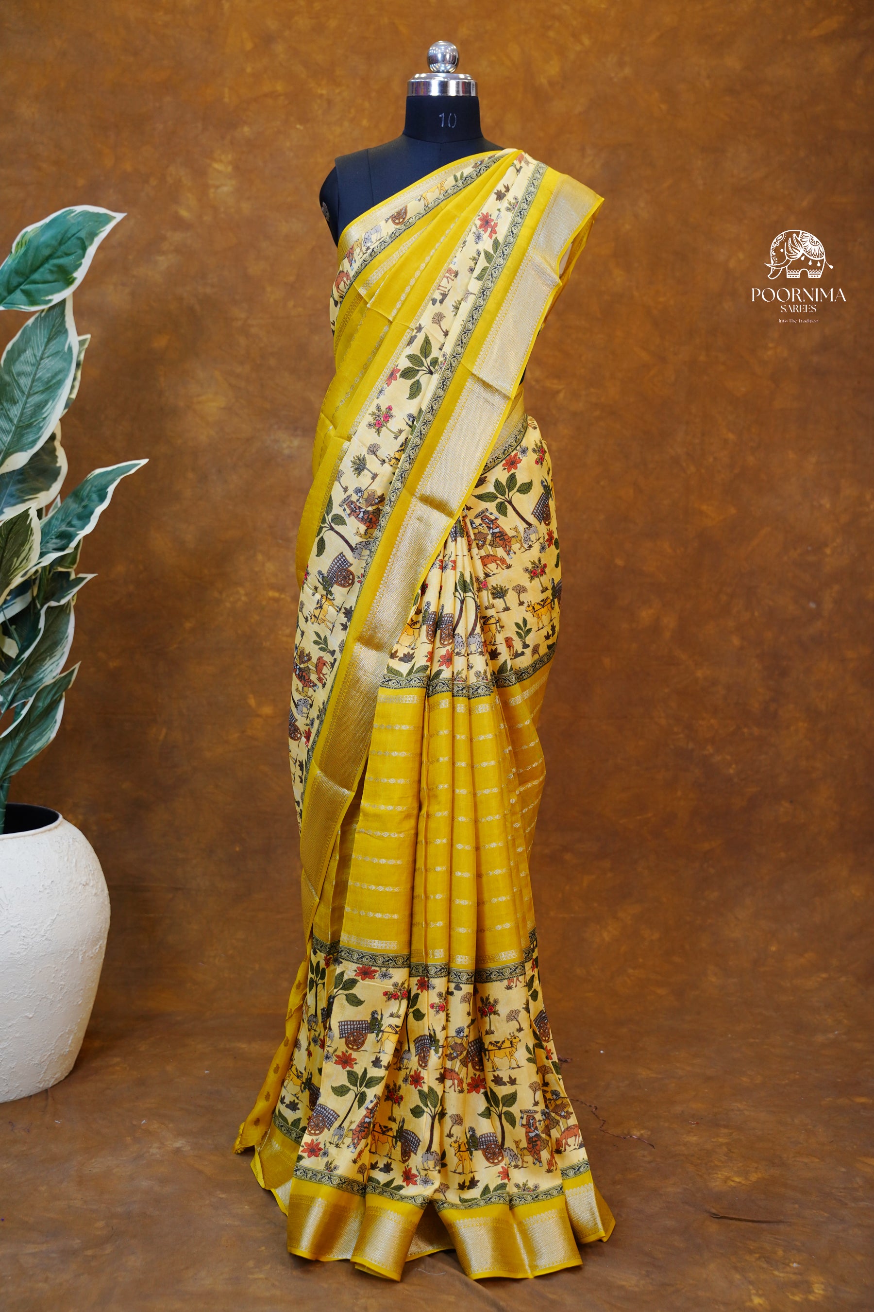 MYSORE CRAPE DIGITAL PRINTED SAREE - YELLOW