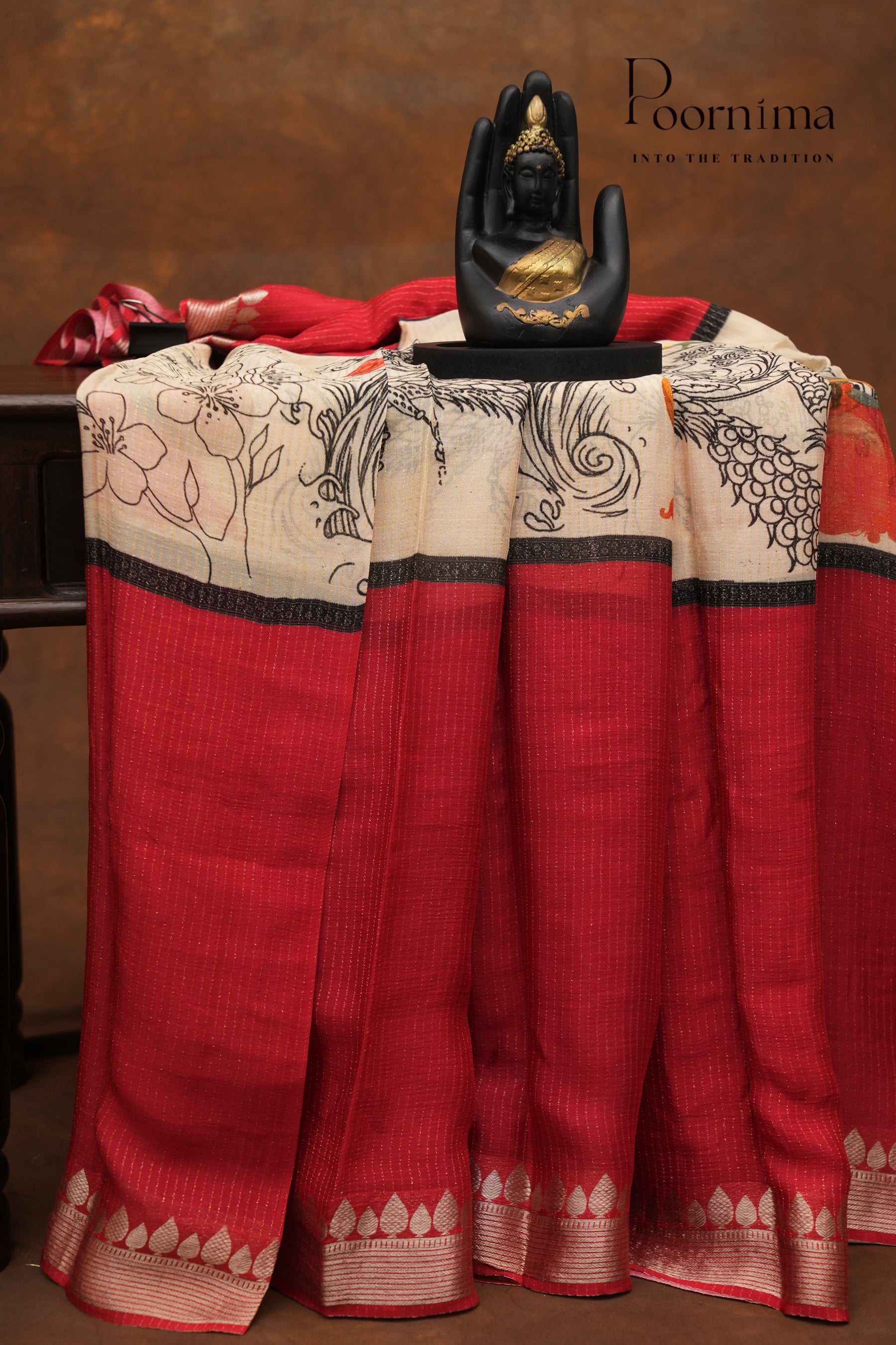 SEMI MYSORE SILK PRINTED SAREE- WHITE