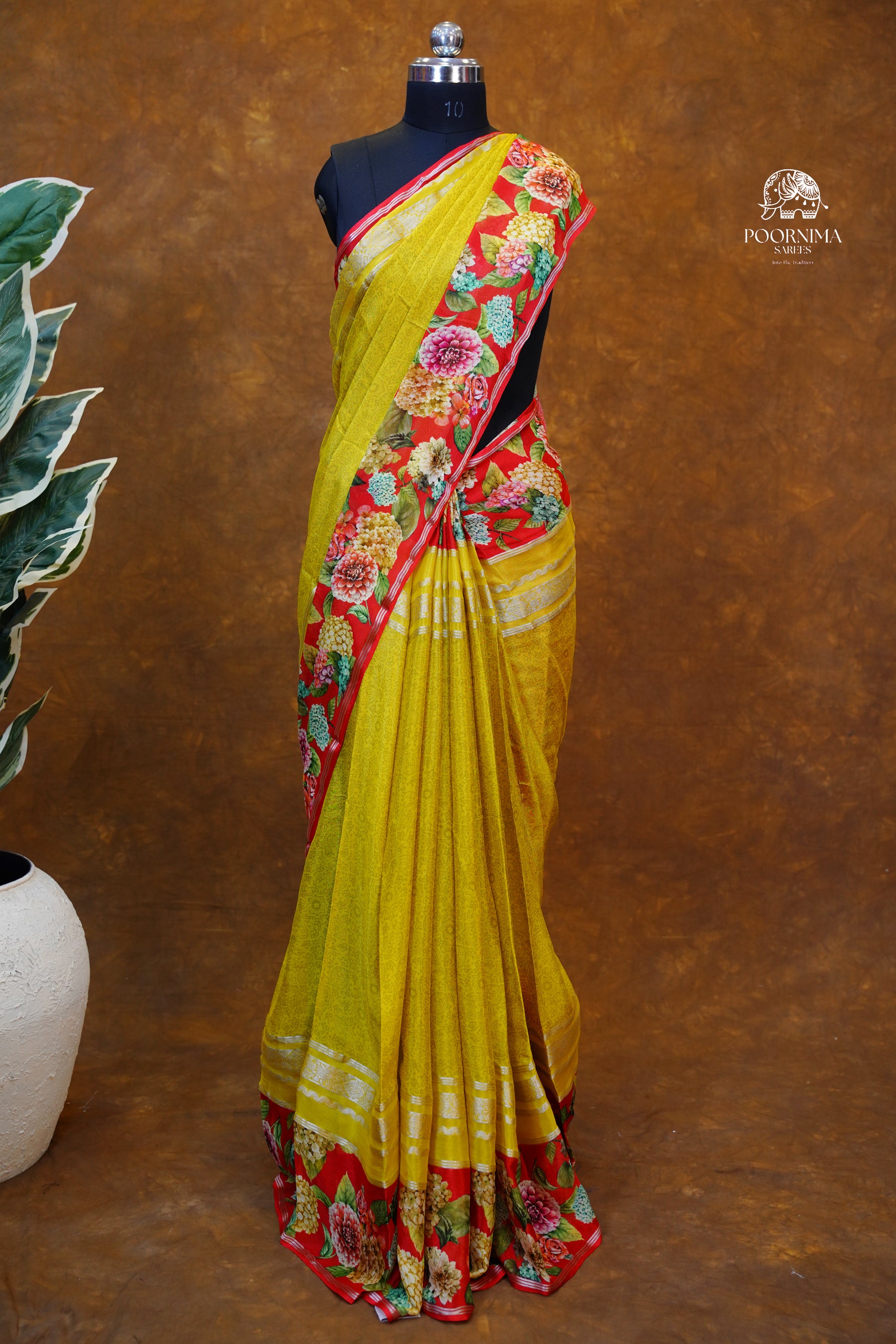 MYSORE CRAPE SAREE- YELLOW
