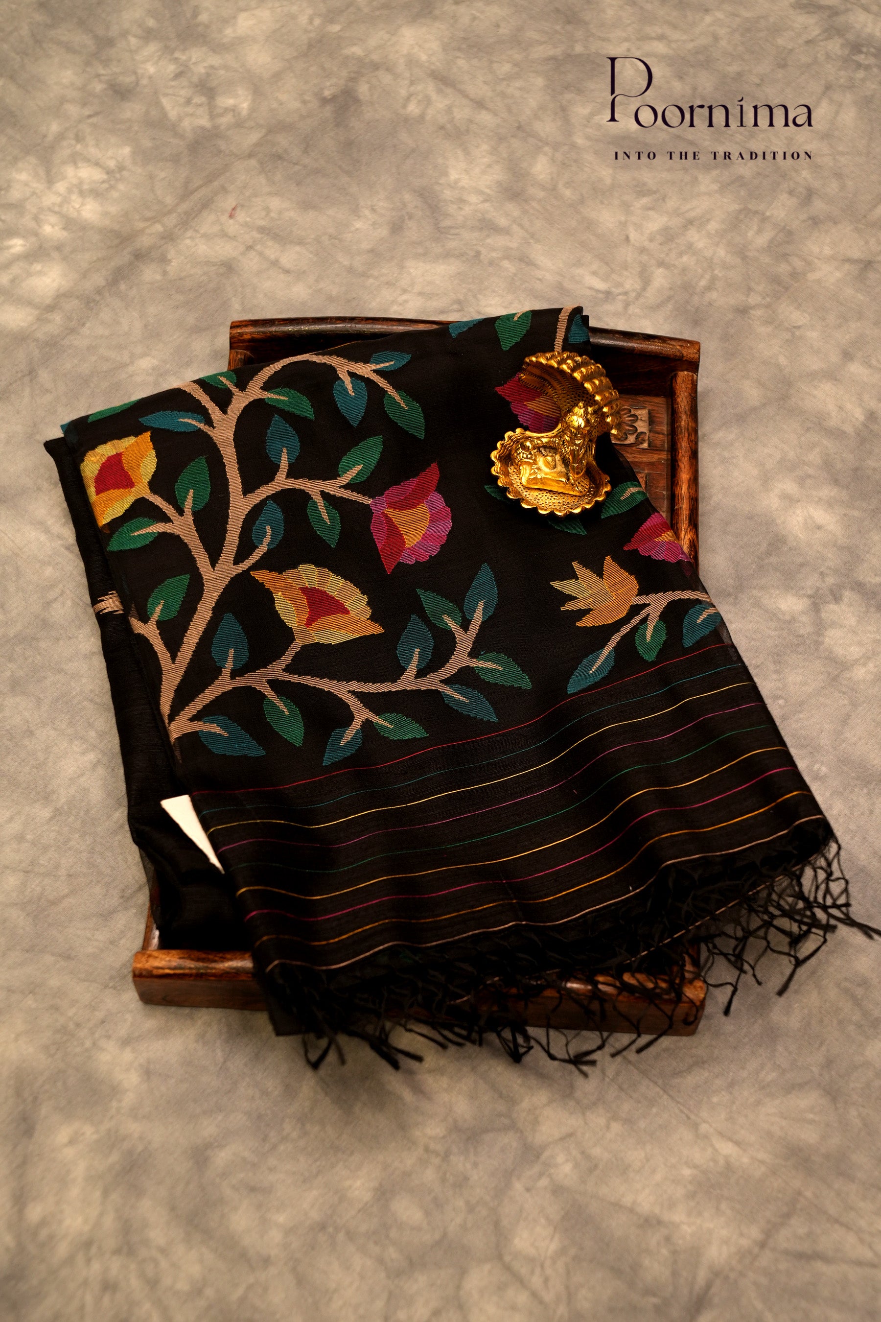 JUTE JAMDANI SAREE-BLACK