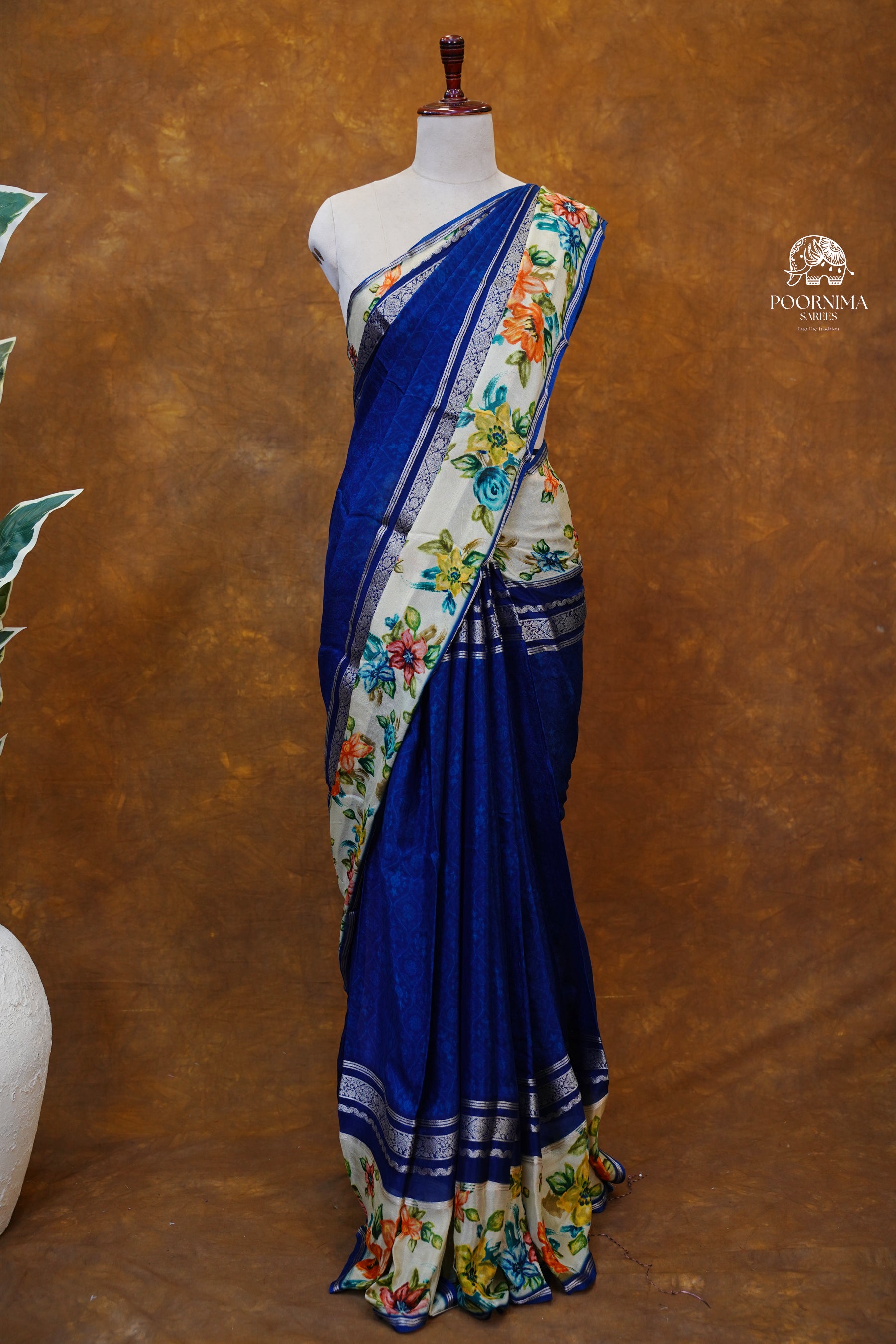 MYSORE CRAPE DIGTAL PRINTED SAREE - BLUE