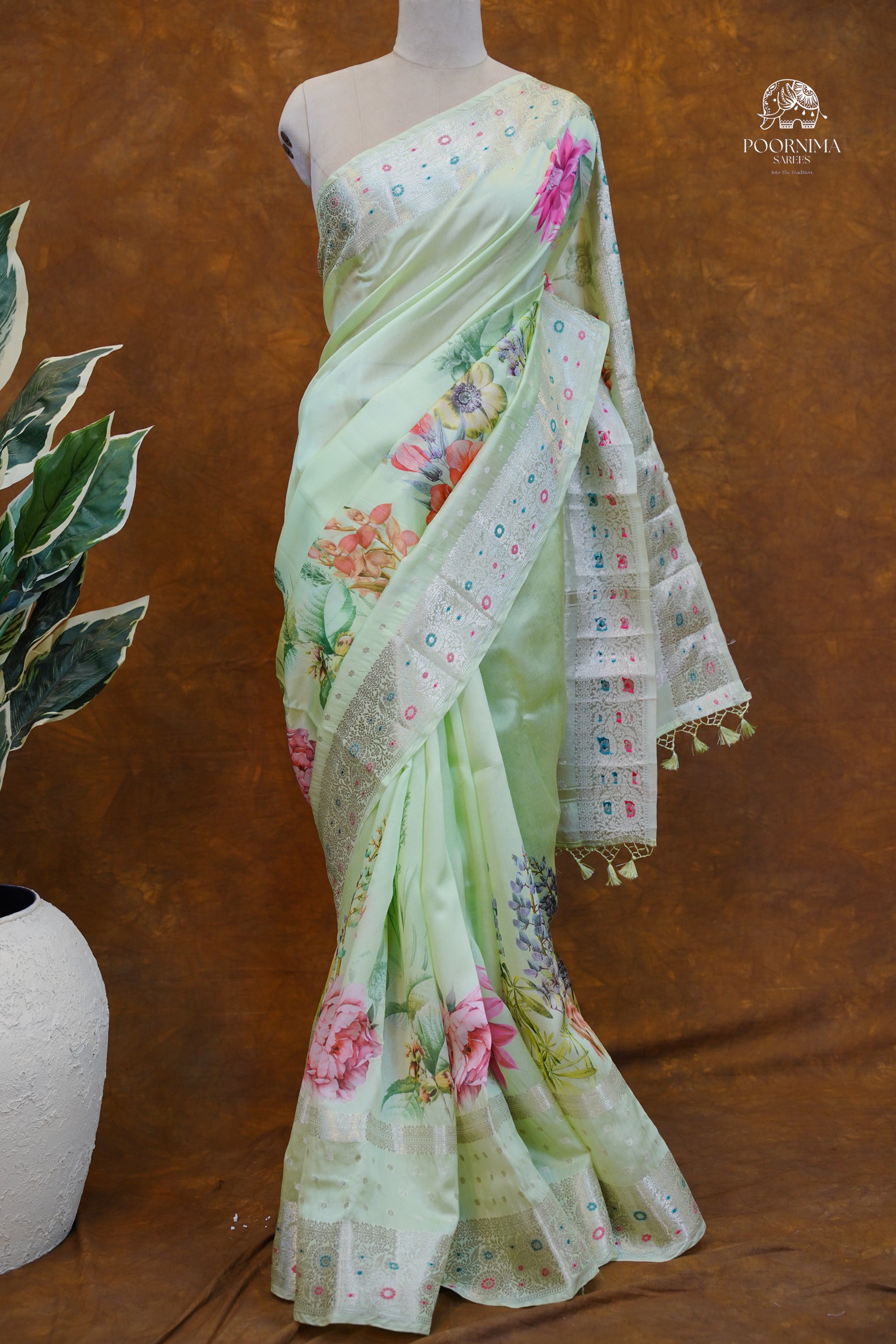 BANARASI SILK FUSION SAREE WITH DIGITAL PRINT- PASTEL