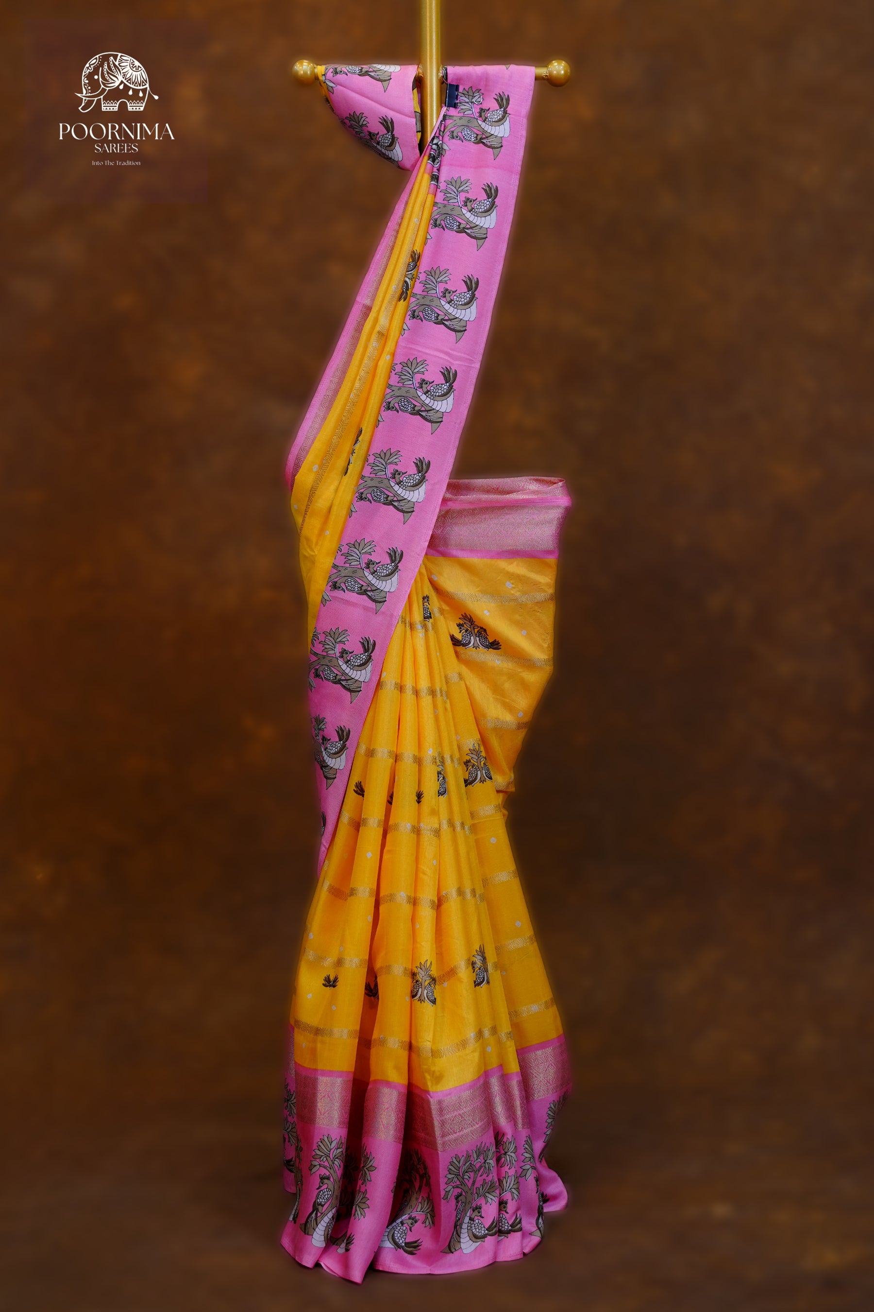 DOLA SILK SAREE - YELLOW AND PINK