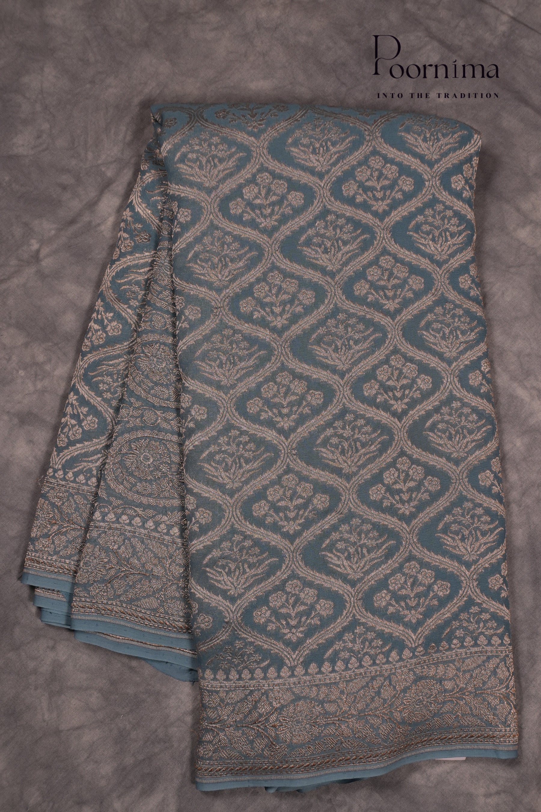 KHADDI GEORGETTE SAREE- STEEL BLUE