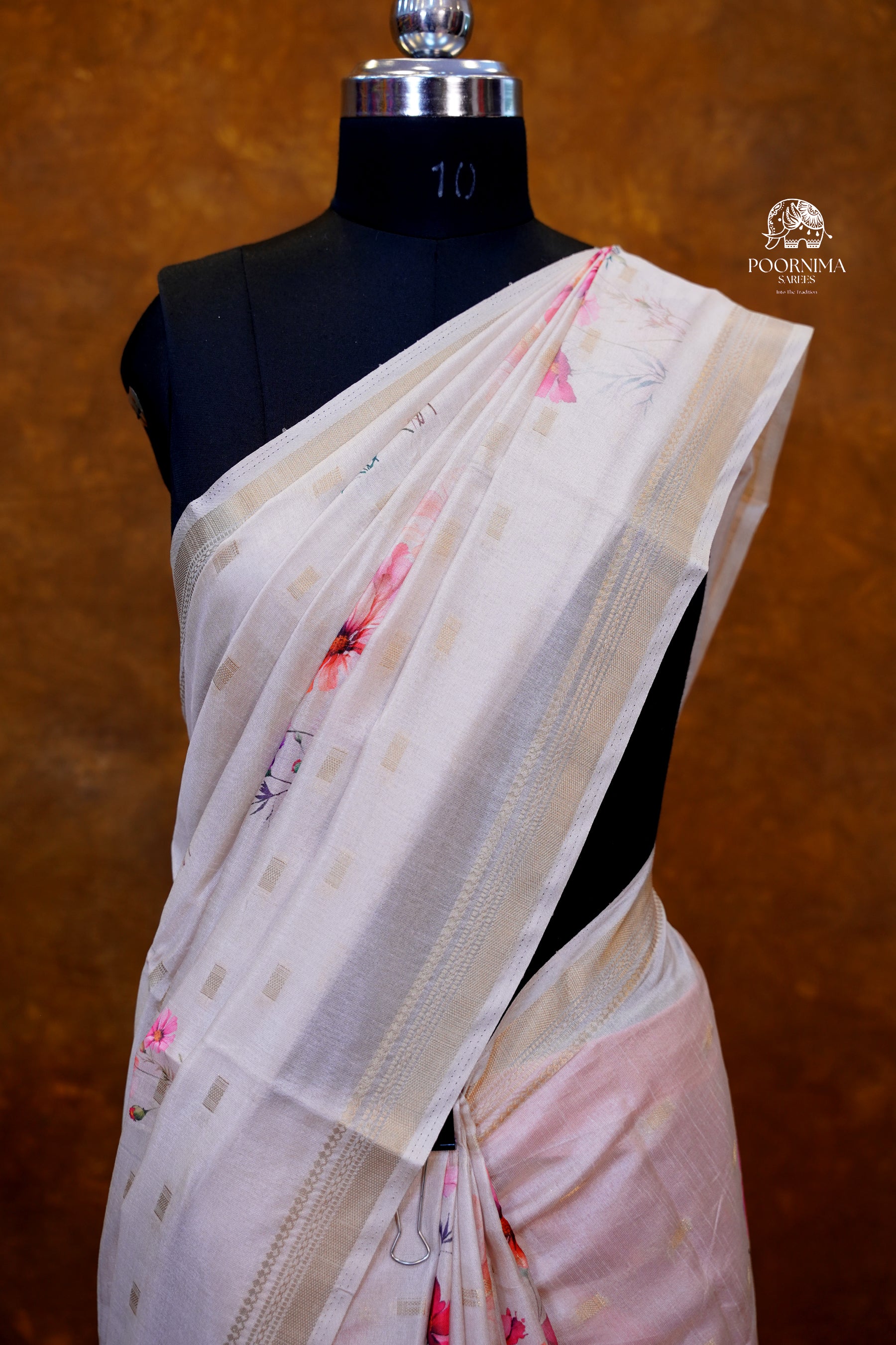 CHANDERI SAREE - BEIGE CREAM