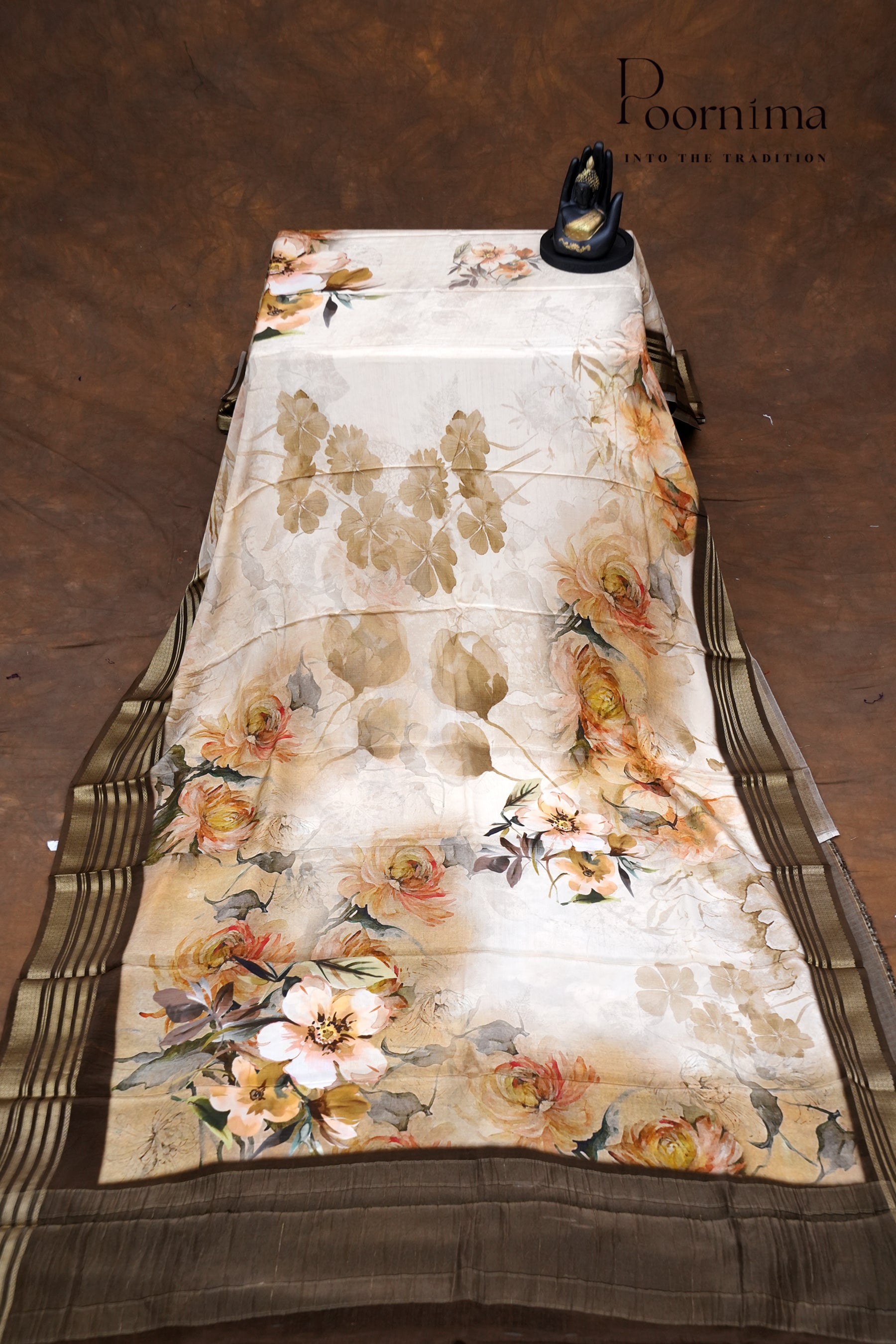 SEMI MYSORE SILK PRINTED SAREE-CREAM