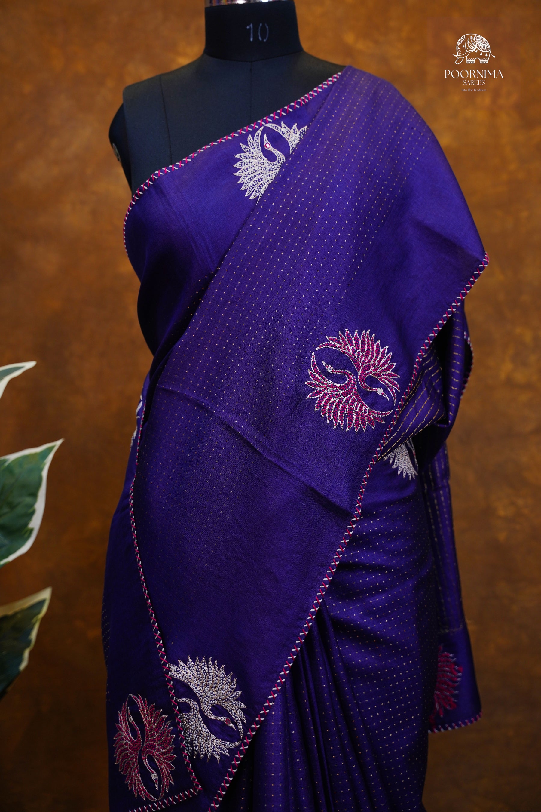 TUSSAR DESIGNER WORK SAREE- ROYAL BLUE