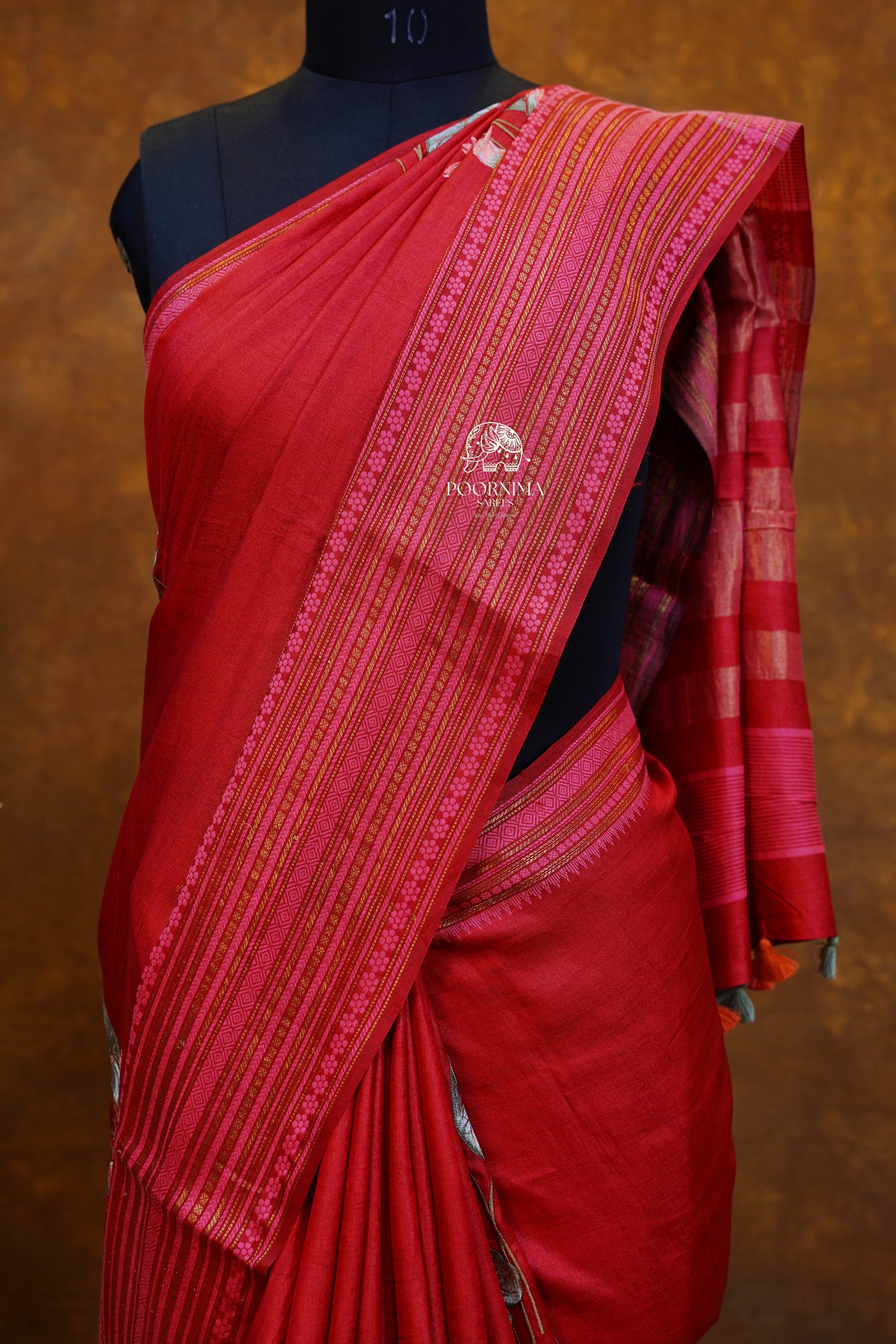 HANDLOOM TUSSAR SAREE - RED