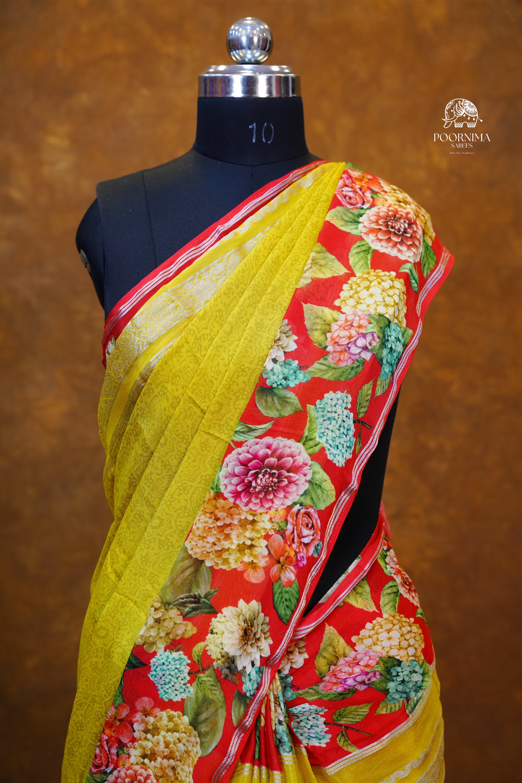 MYSORE CRAPE SAREE- YELLOW