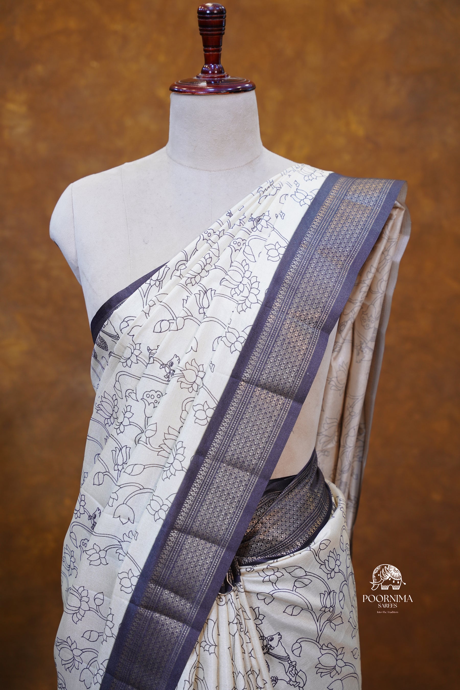 SEMI TUSSAR SAREE- HALF WHITE