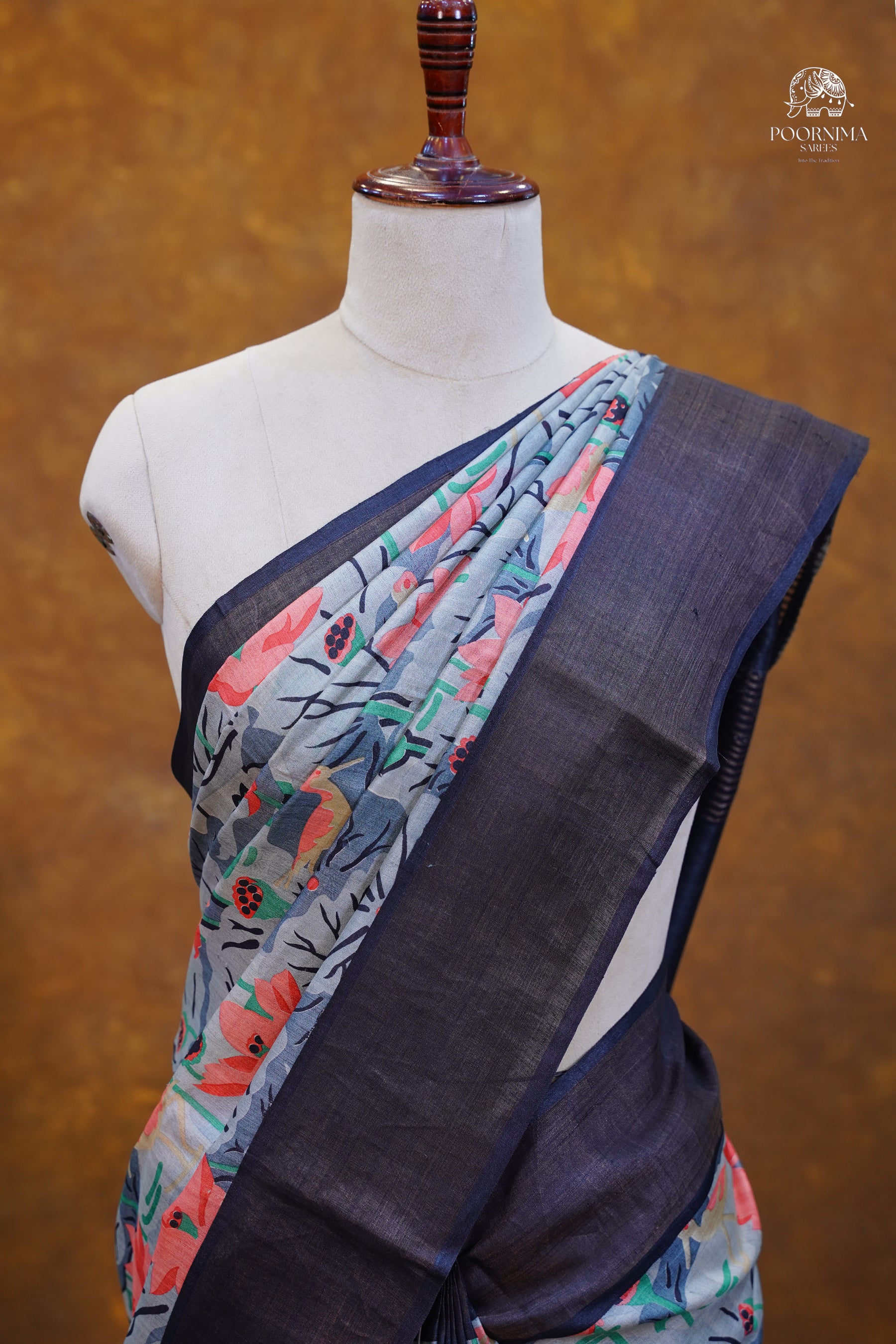PURE TUSSAR SAREE - GREY