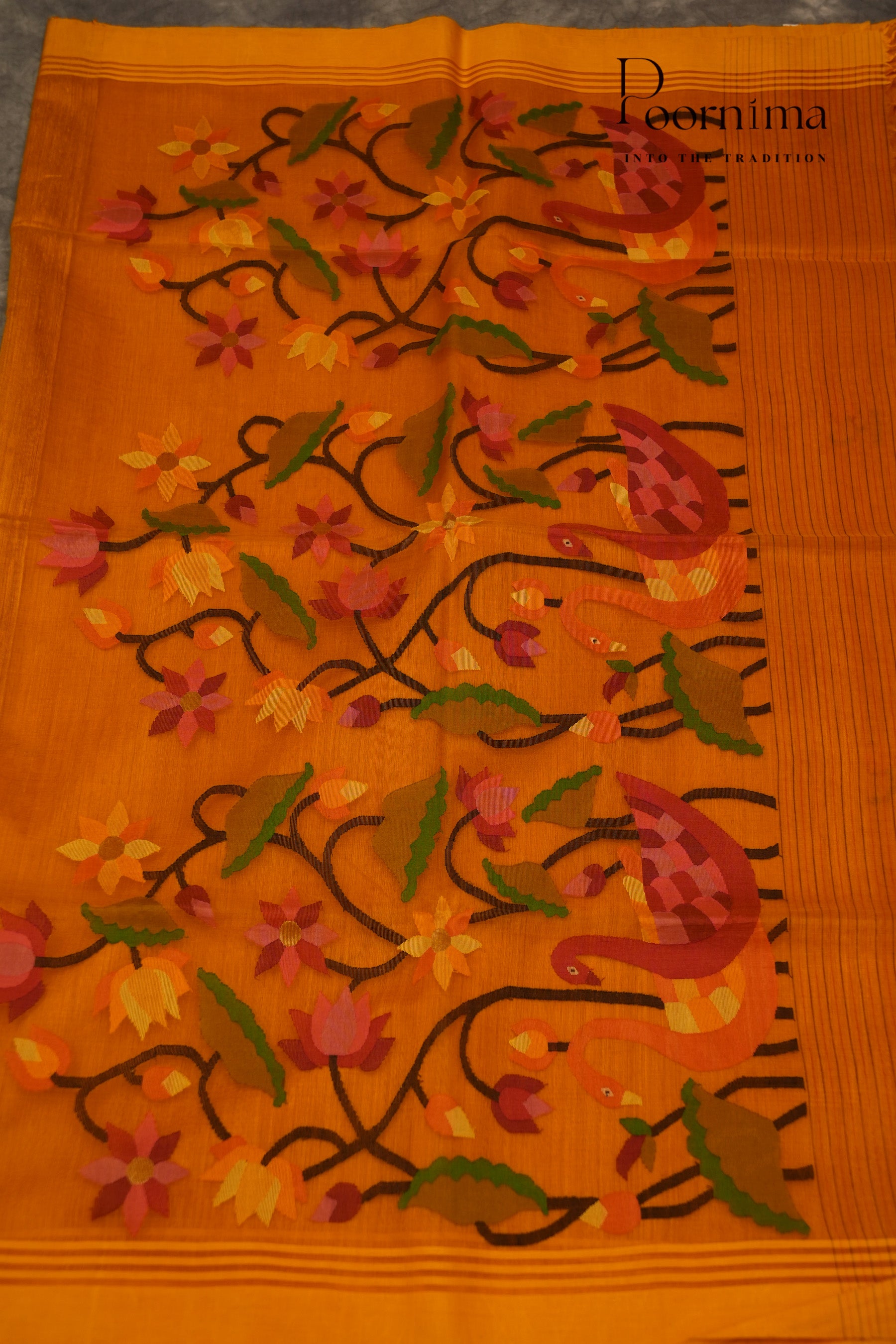 JUTE JAMDANI SAREE- YELLOW