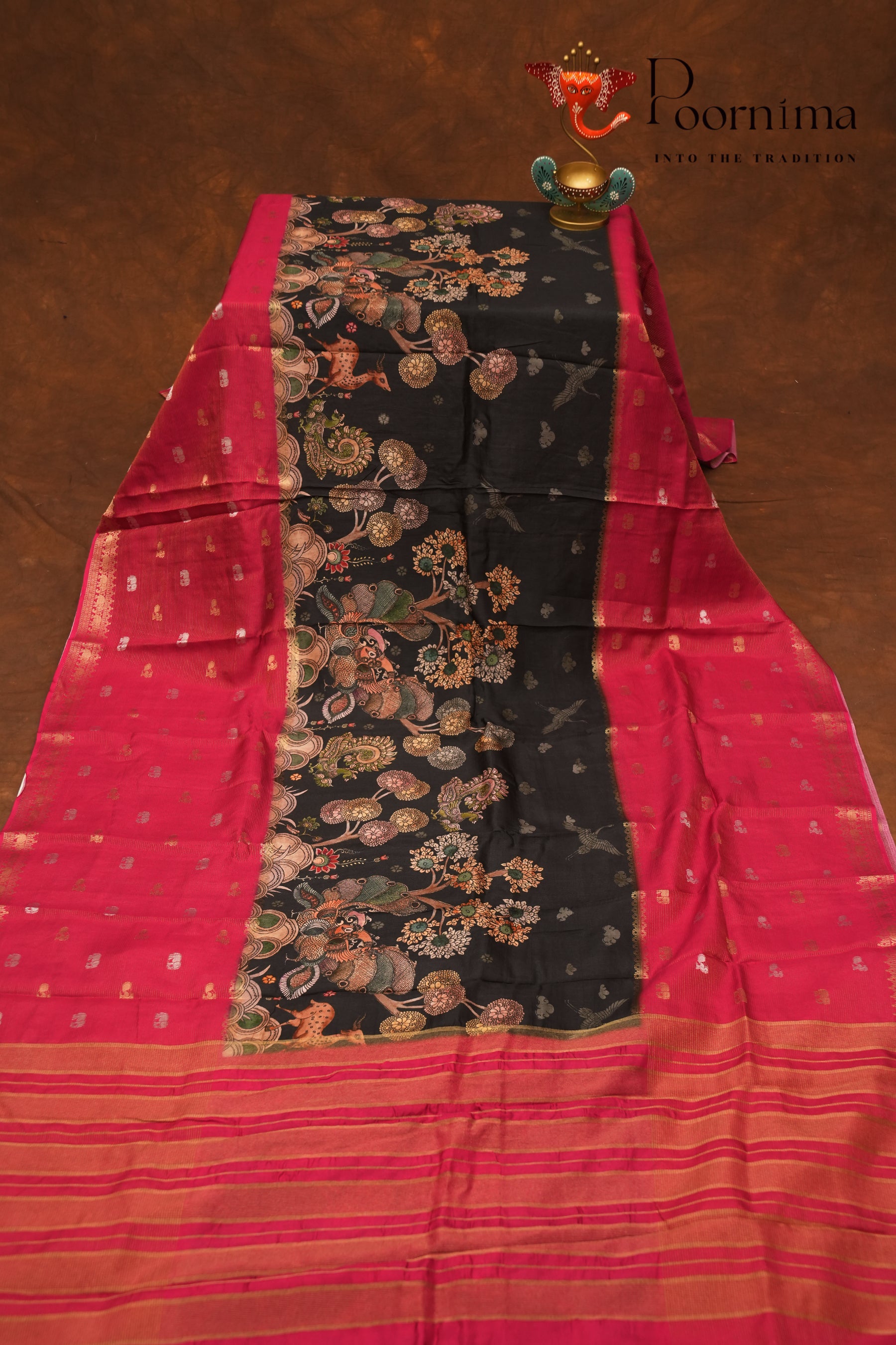 SEMI MYSORE SILK PRINTED SAREE-BLACK