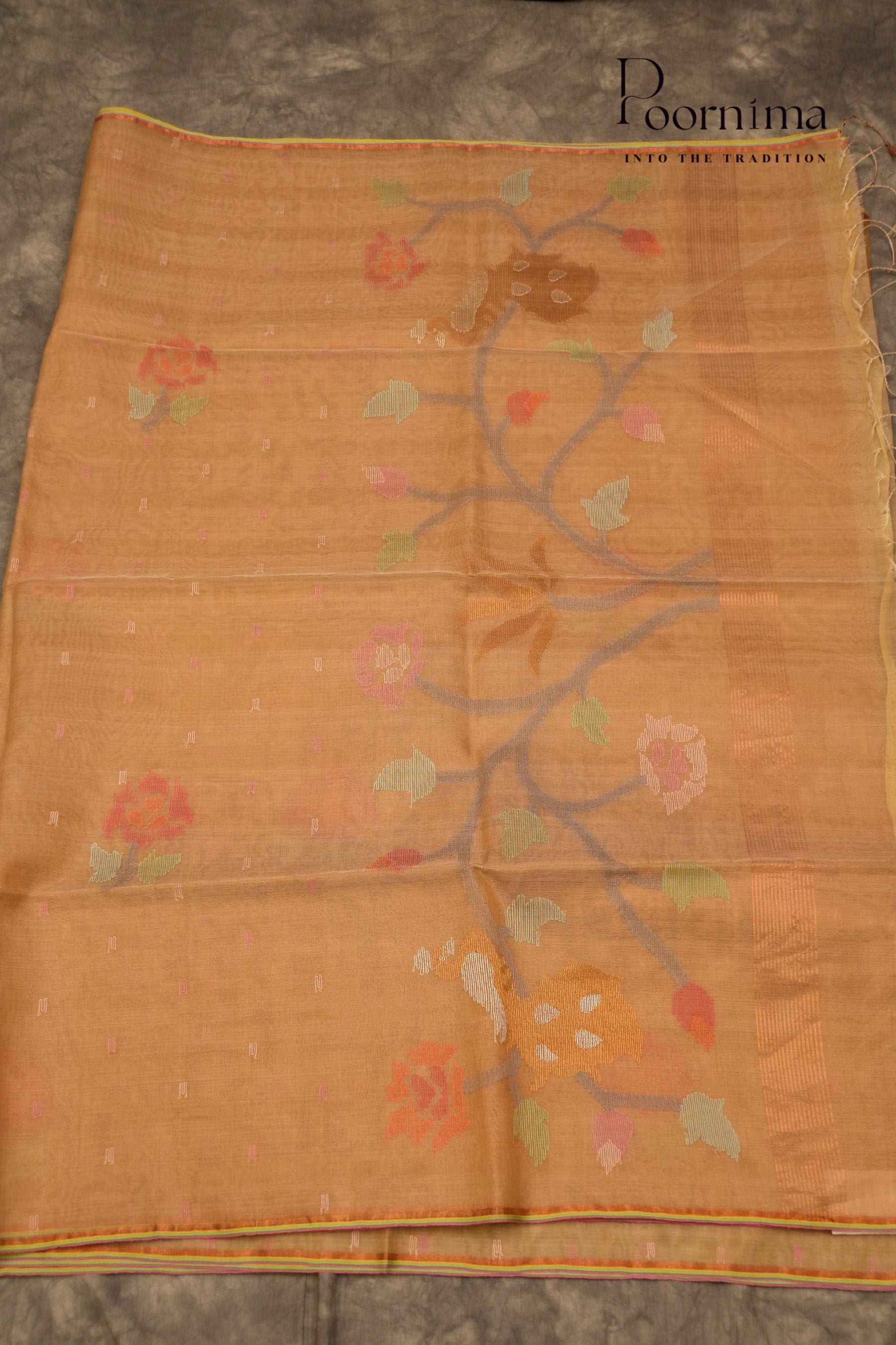 TUSSAR JAMDANI SAREE- PALE BROWN