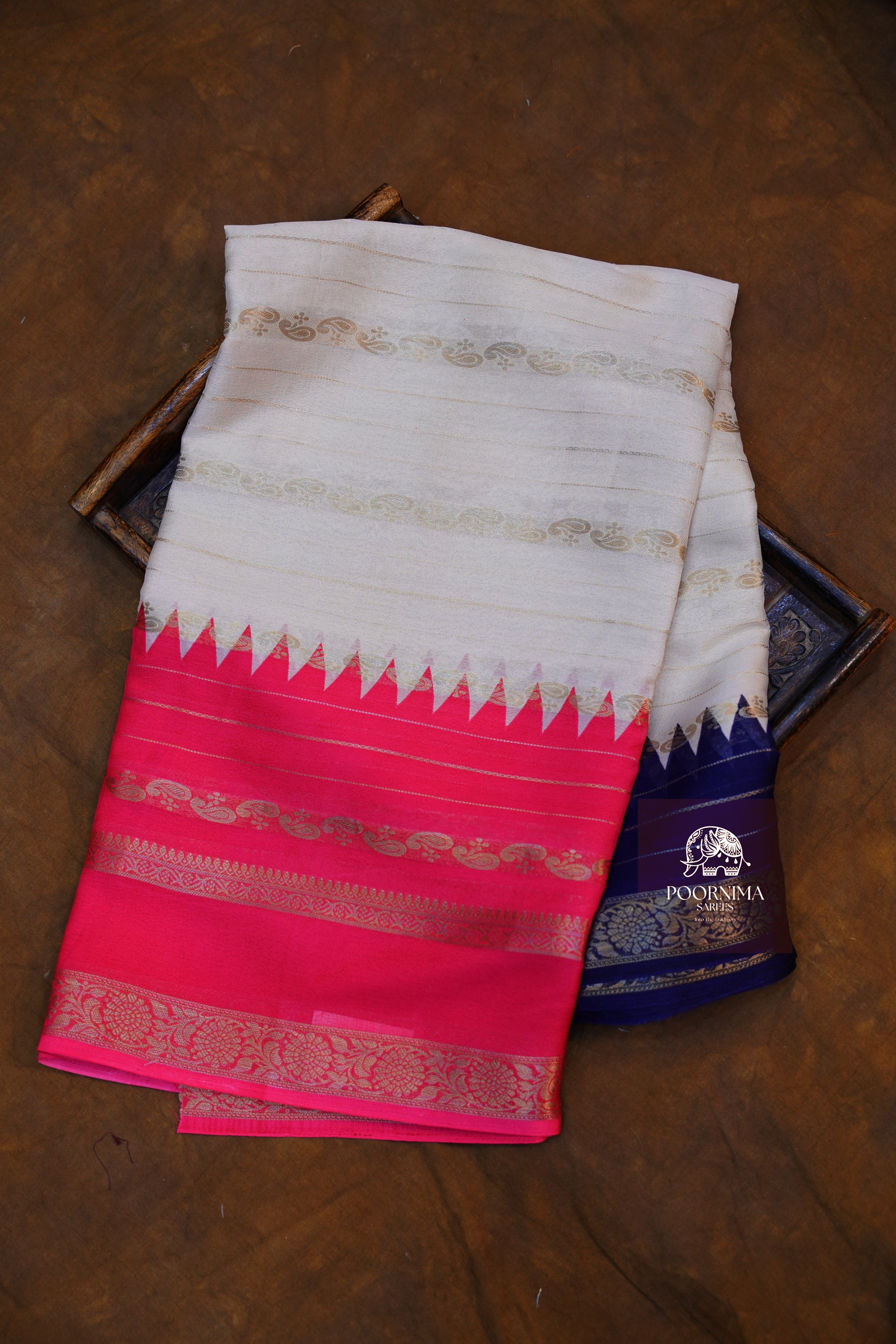 VISCOSE GEORGETTE SAREE WITH GANGA JAMUNA BORDER