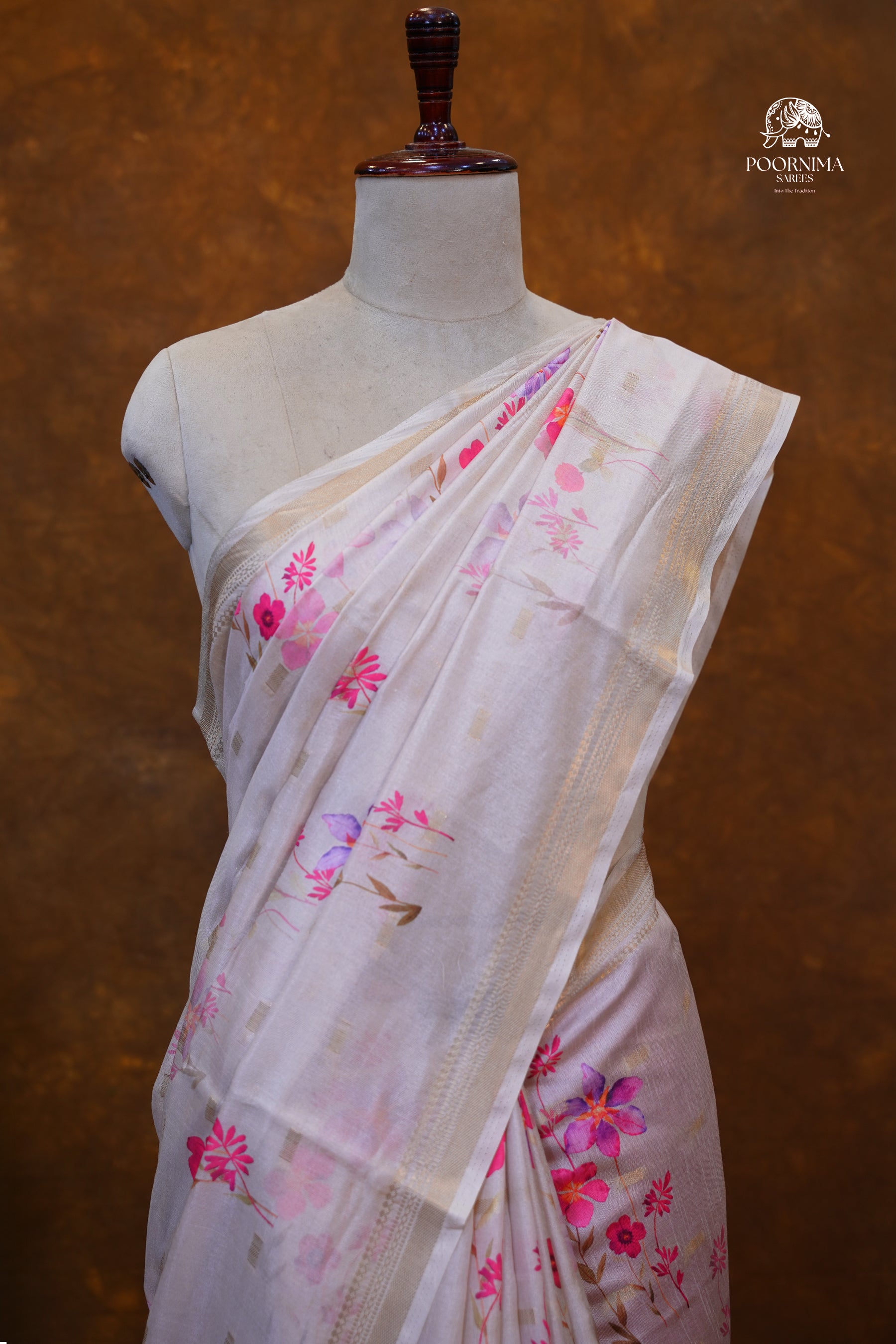 CHANDERI SAREE - BUTTER CREAM