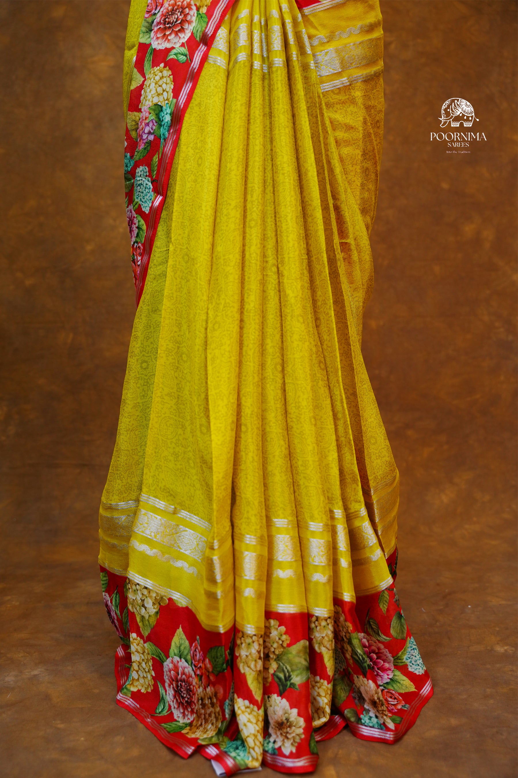 MYSORE CRAPE SAREE- YELLOW