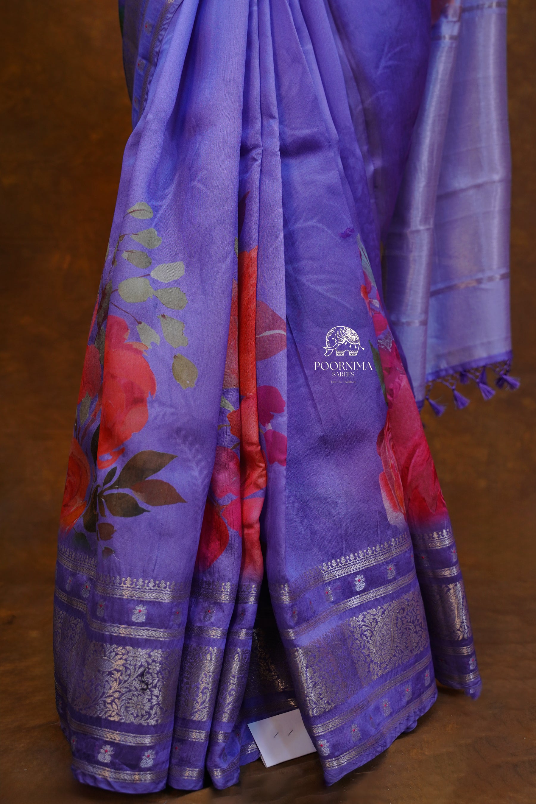 BANARASI SILK FUSION SAREE WITH DIGITAL PRINT-VIOLET