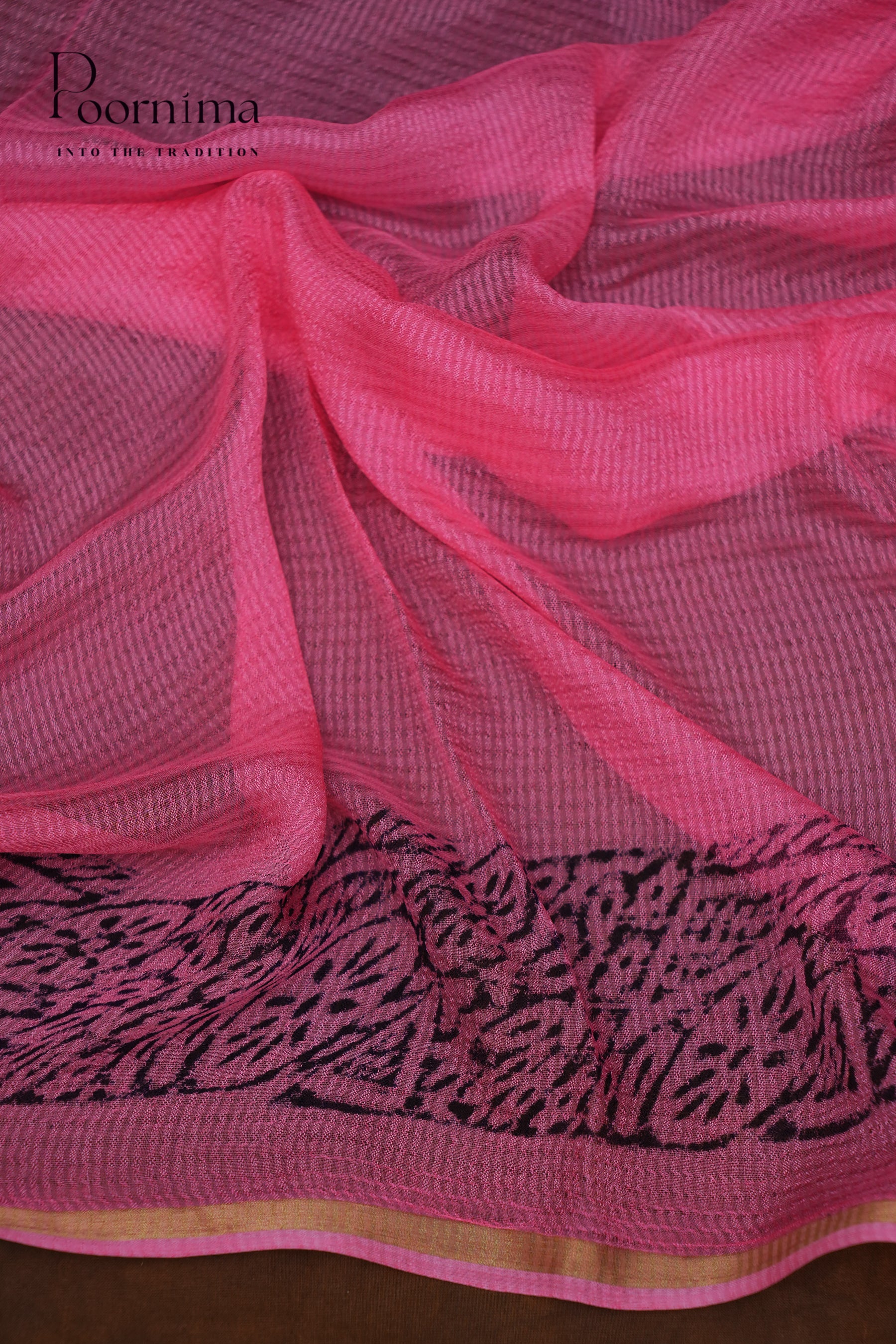 CHECKS GEORGETTE BLOCK PRINT SAREE- PURPLE