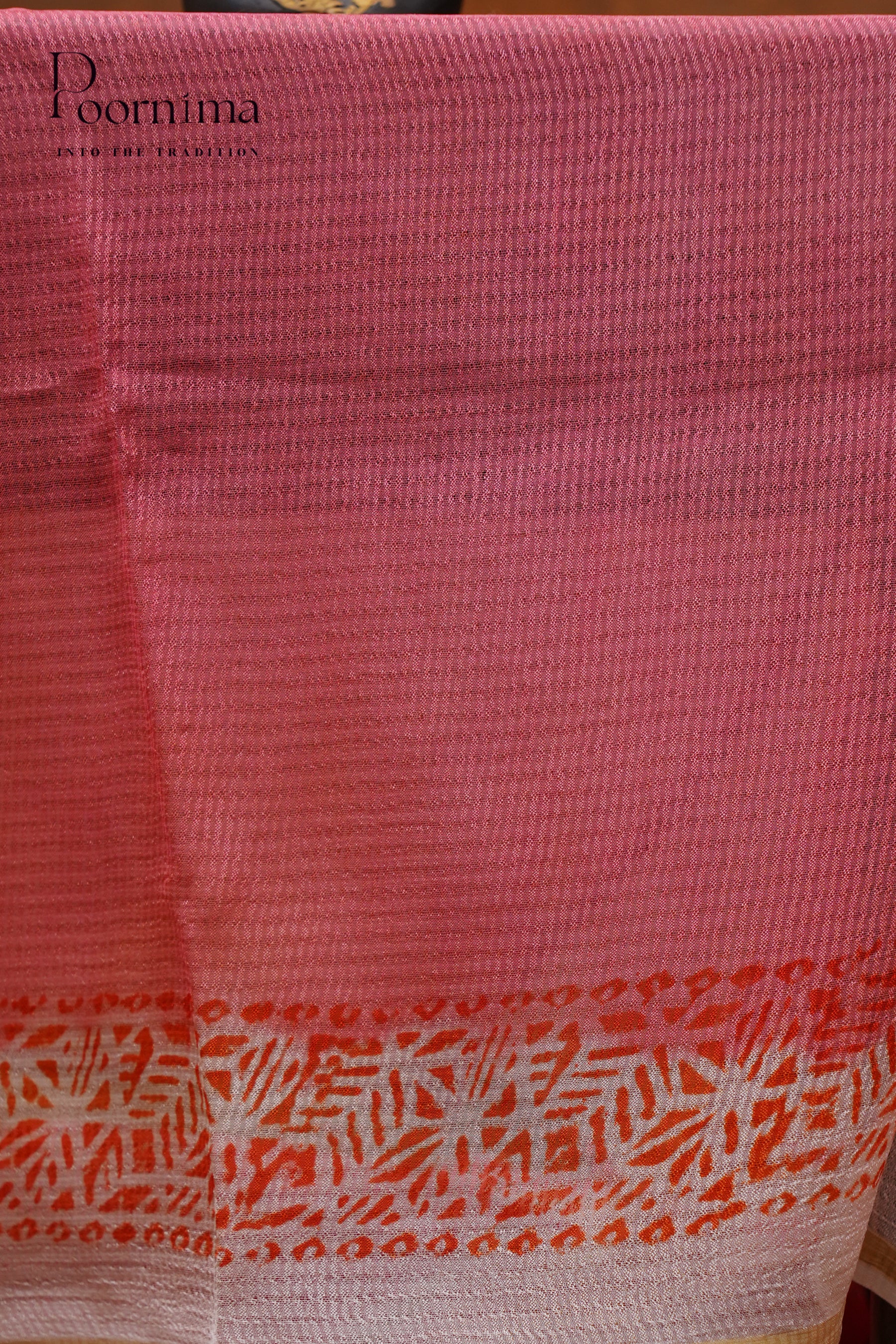 CHECKS GEORGETTE BLOCK PRINT SAREE-PEACH