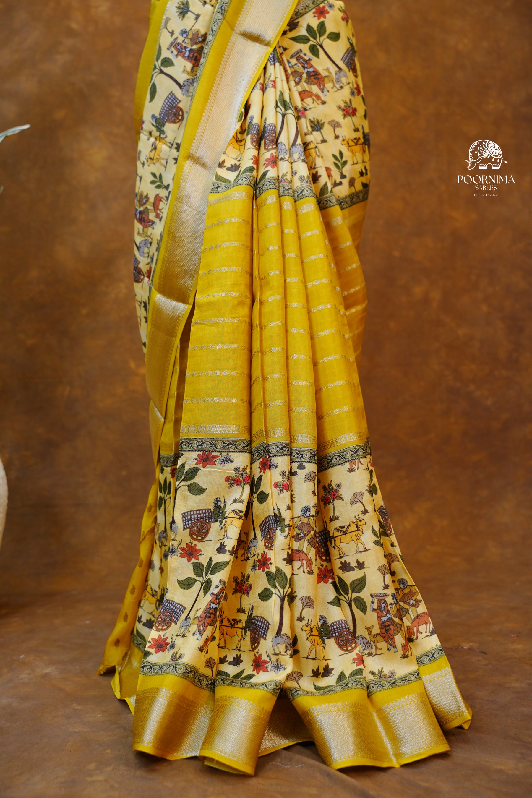 MYSORE CRAPE DIGITAL PRINTED SAREE - YELLOW