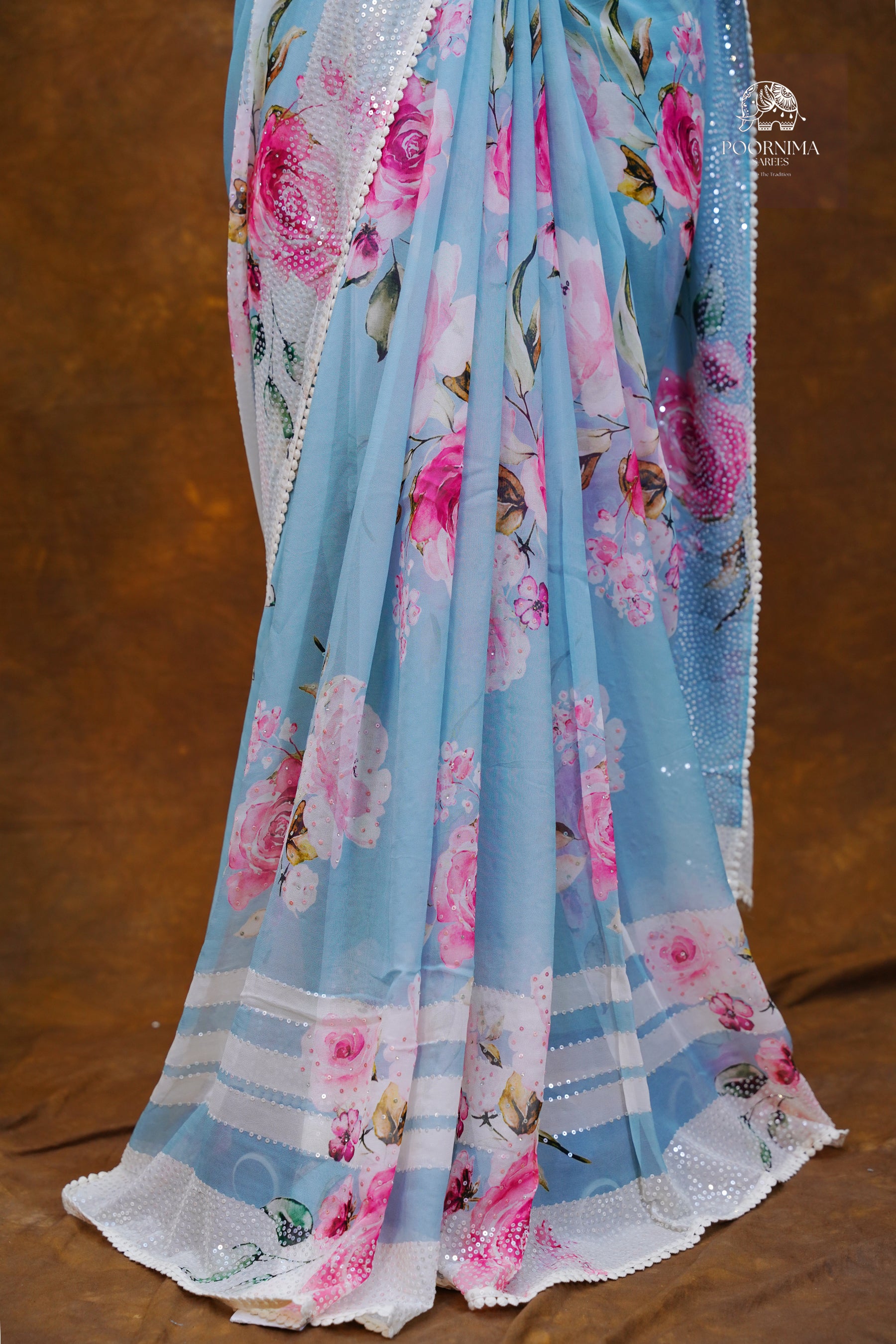 GEORGETTE DIGITAL PRINT SAREE - SKY BLUE