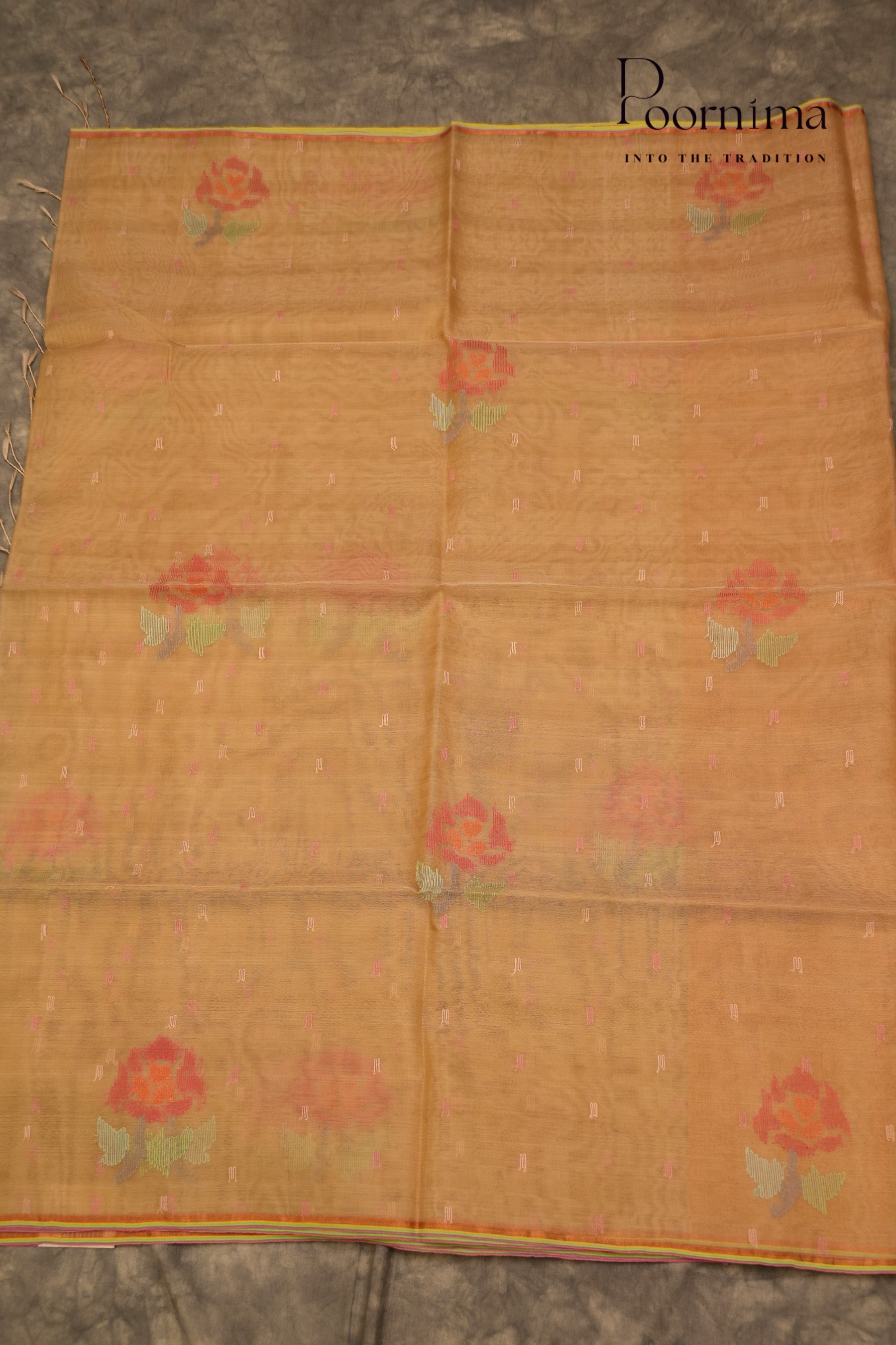 TUSSAR JAMDANI SAREE- PALE BROWN
