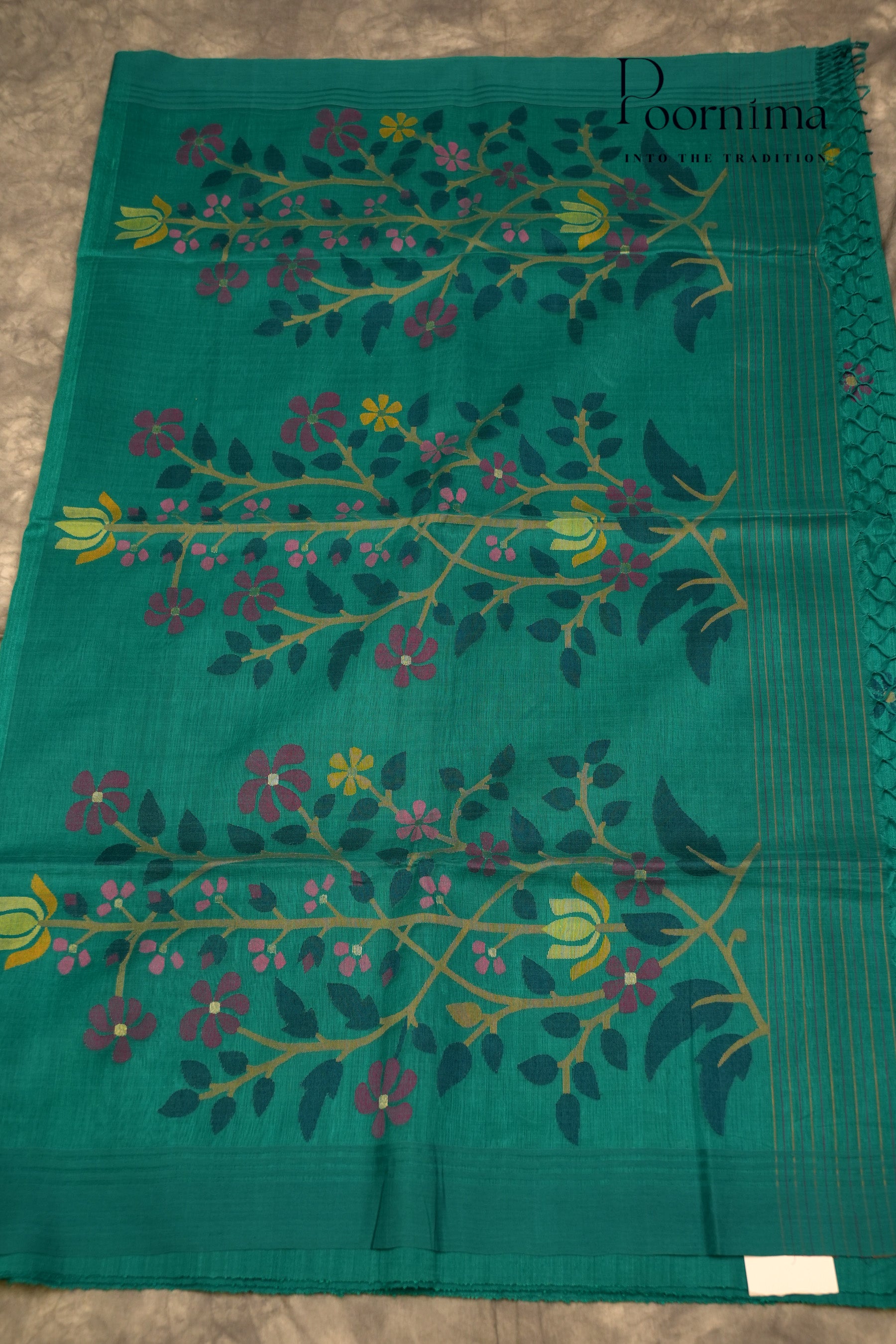 JUTE JAMDANI SAREE- BLUE GREEN