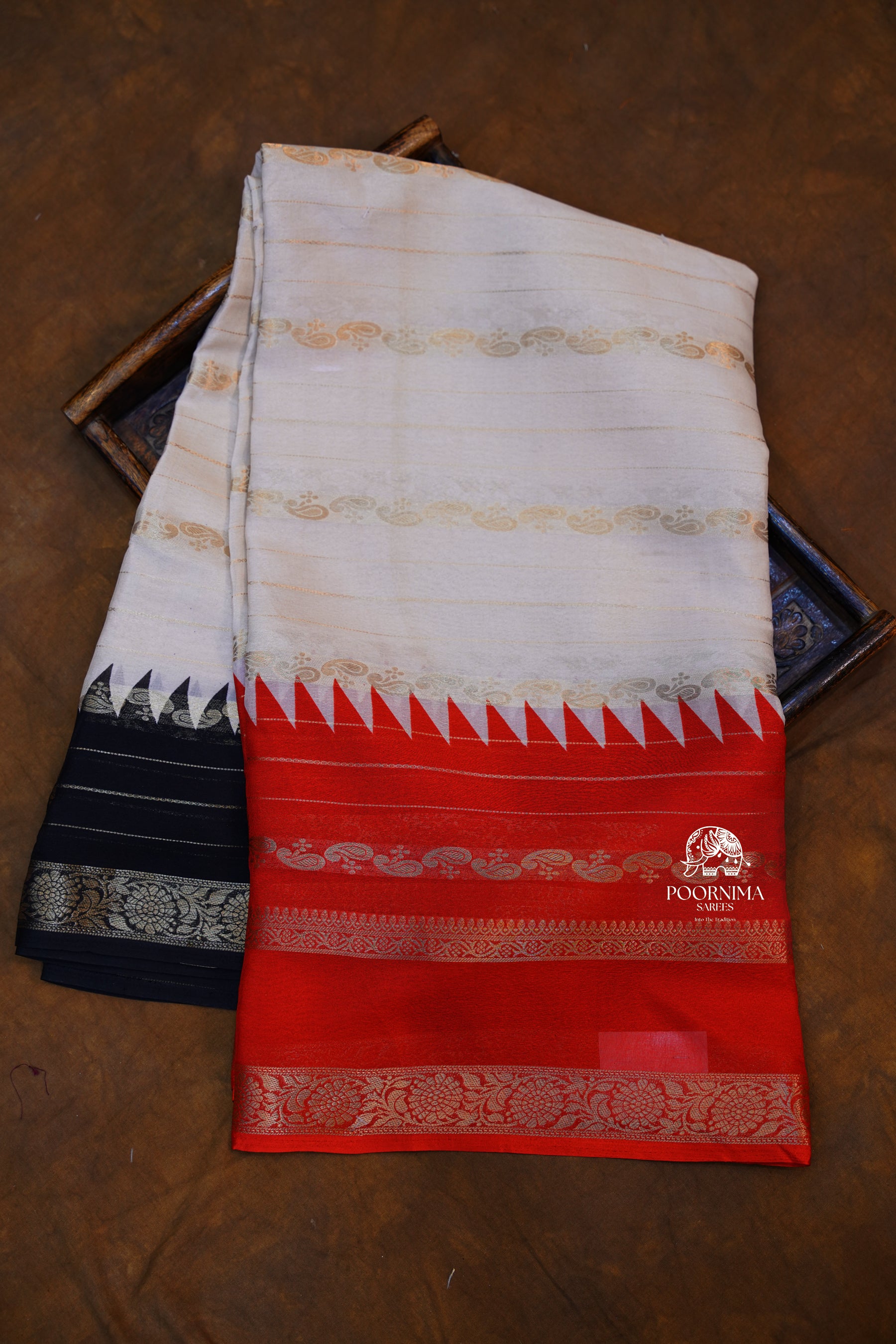 VISCOSE GEORGETTE SAREE WITH GANGA JAMUNA BORDER