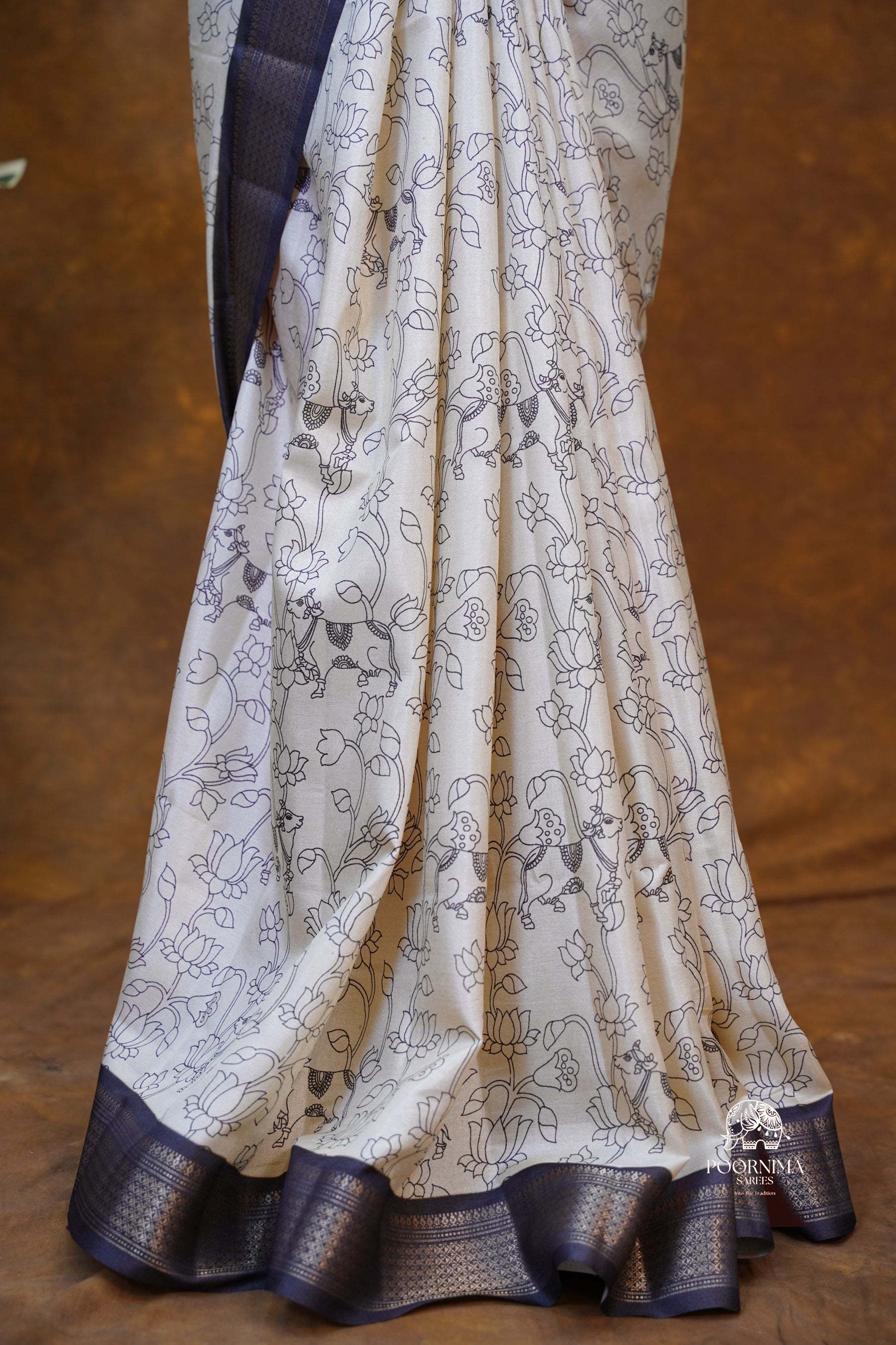 SEMI TUSSAR SAREE- HALF WHITE