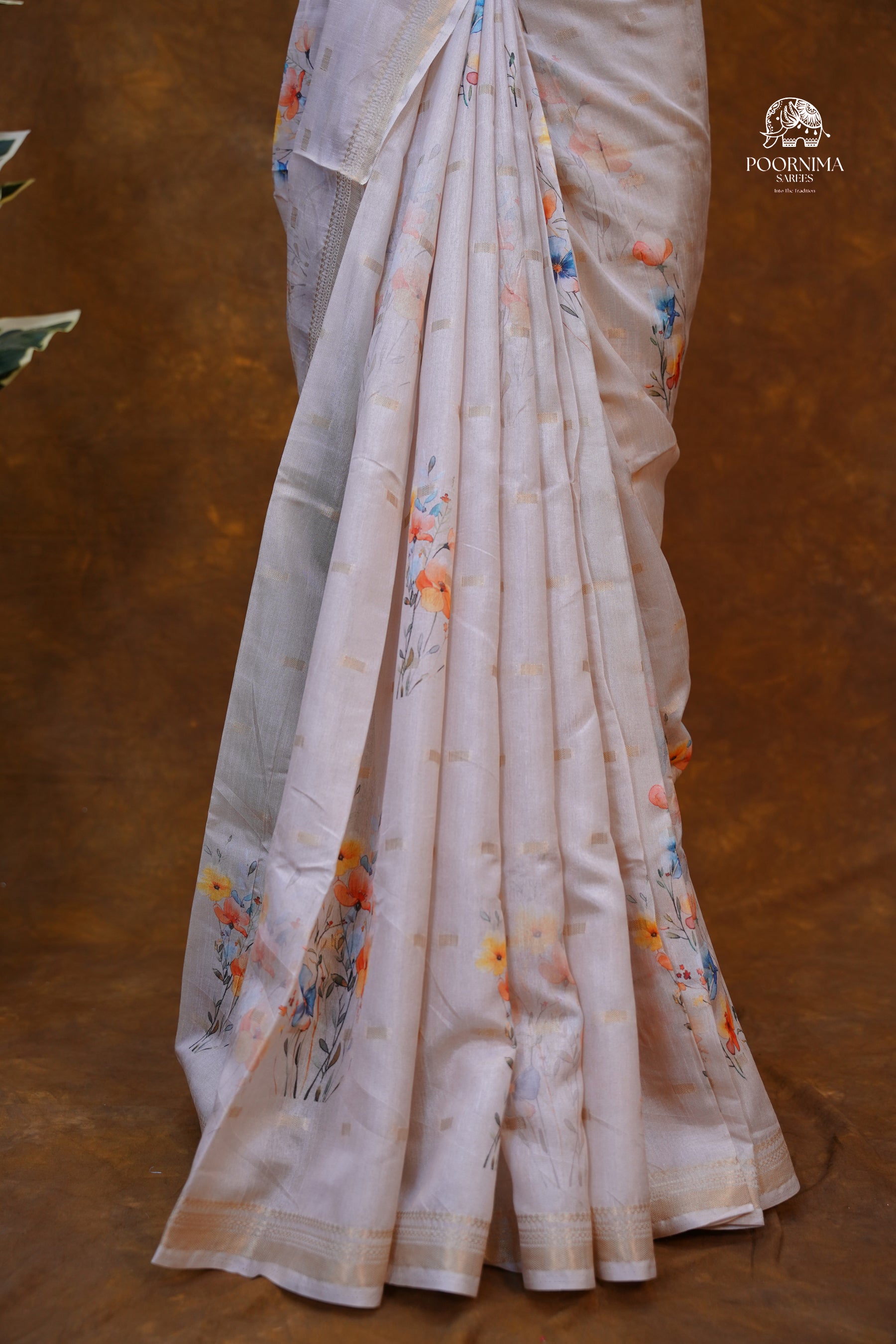 CHANDERI SAREE - BEIGE CREAM