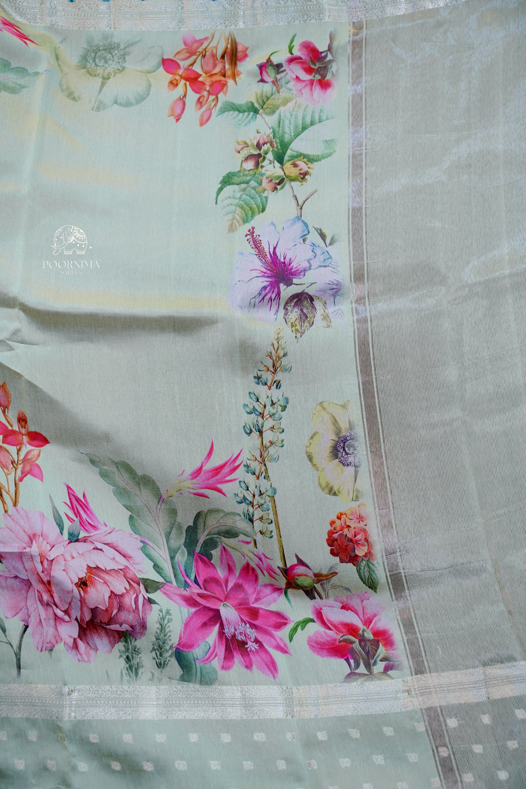 BANARASI SILK FUSION SAREE WITH DIGITAL PRINT- PASTEL