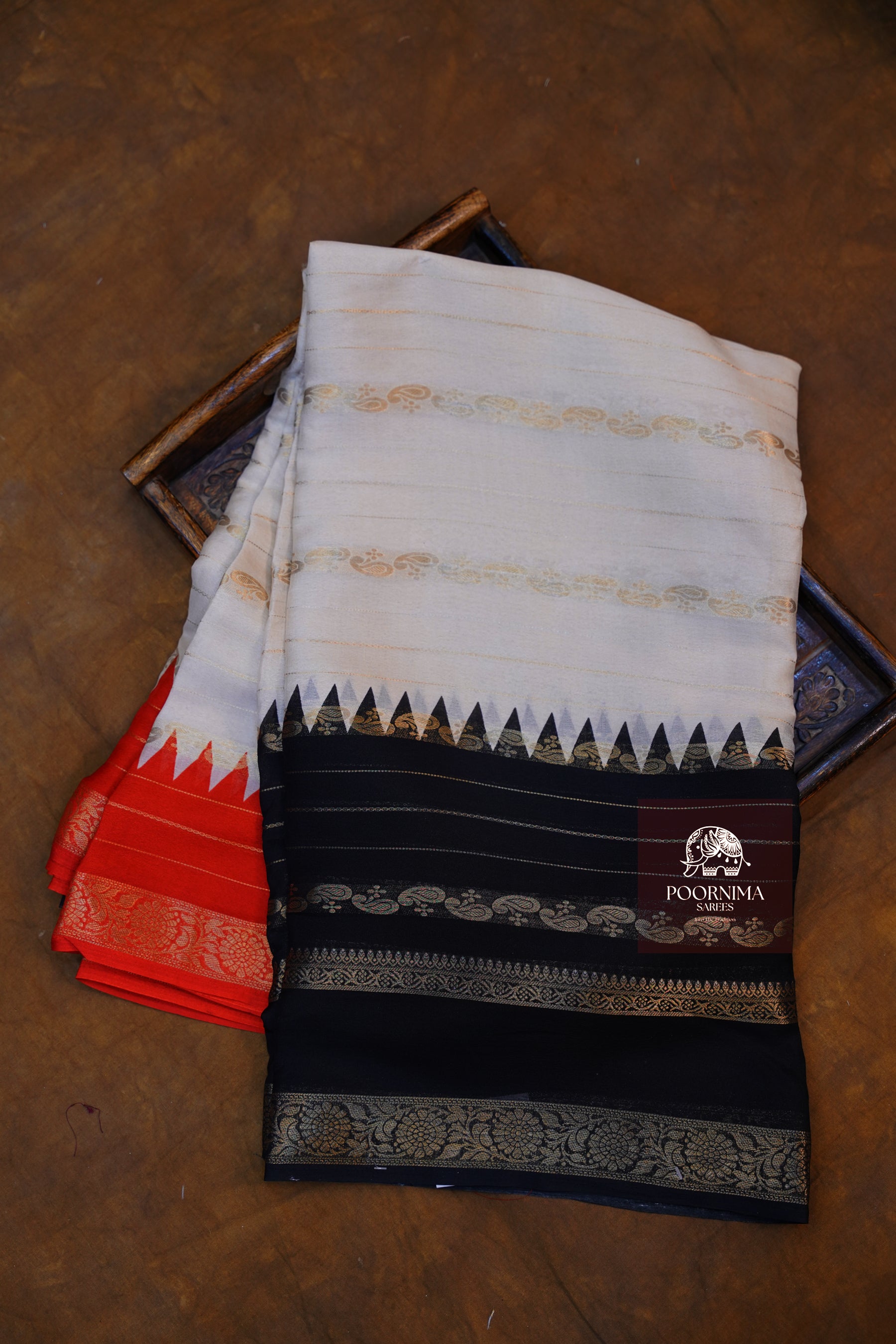 VISCOSE GEORGETTE SAREE WITH GANGA JAMUNA BORDER
