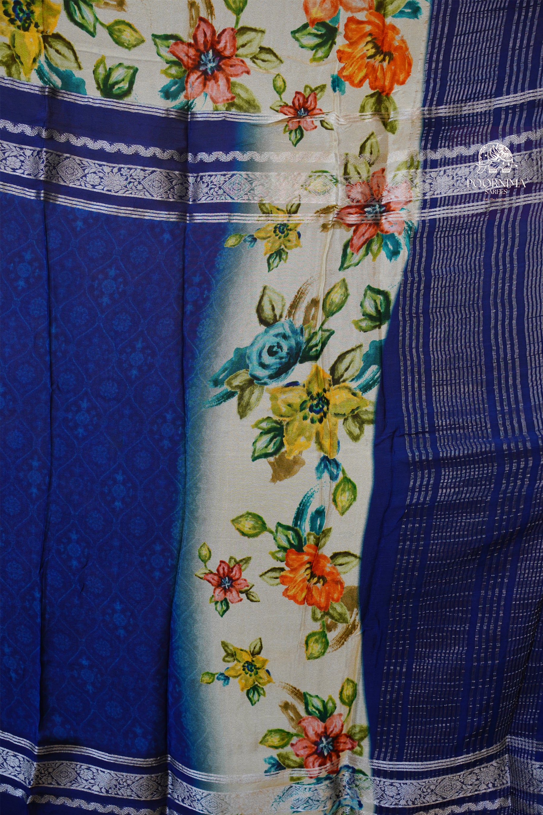 MYSORE CRAPE DIGTAL PRINTED SAREE - BLUE