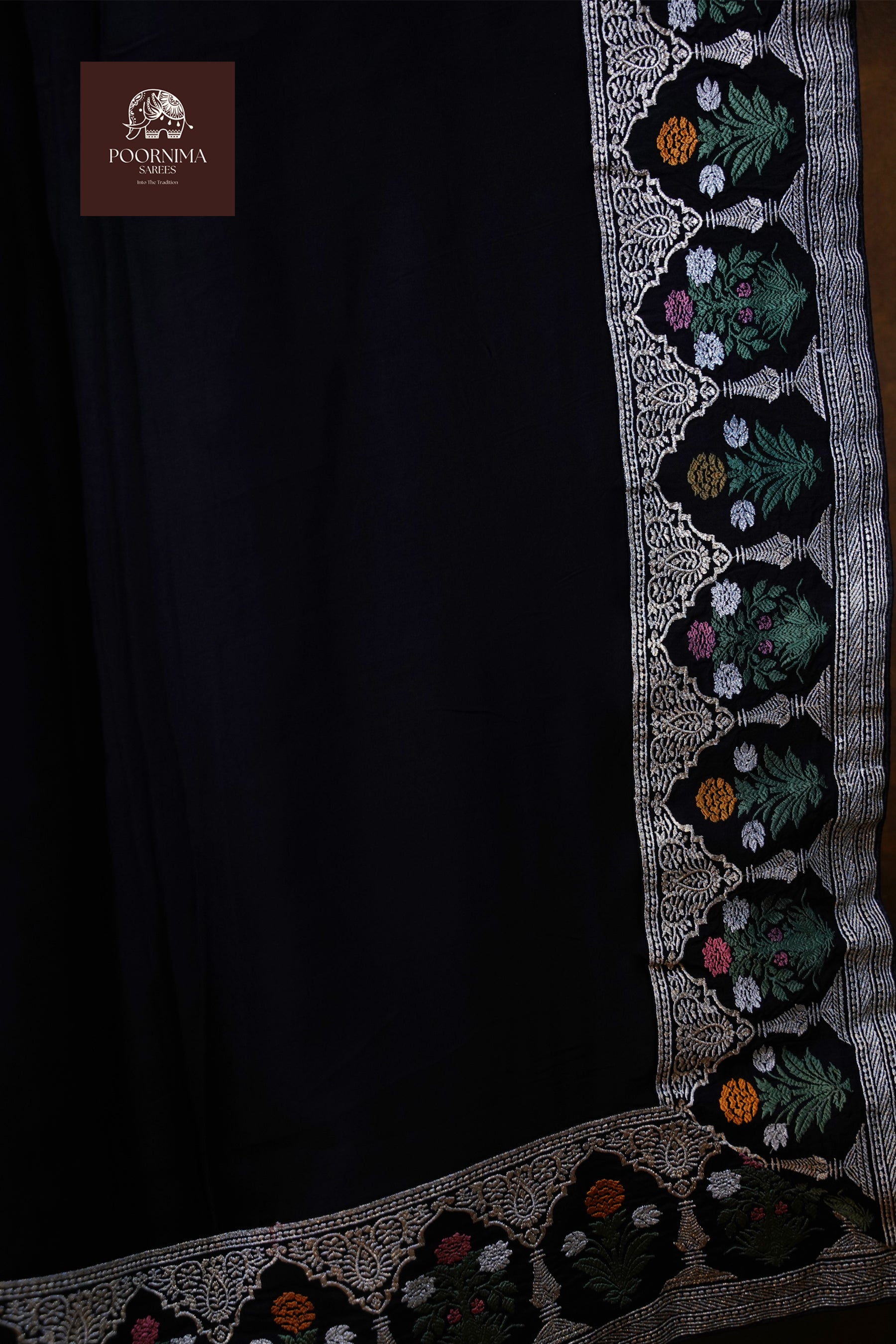 SATIN CRAPE WITH SABYASACHI INSPIRED BORDER SAREE - BLACK