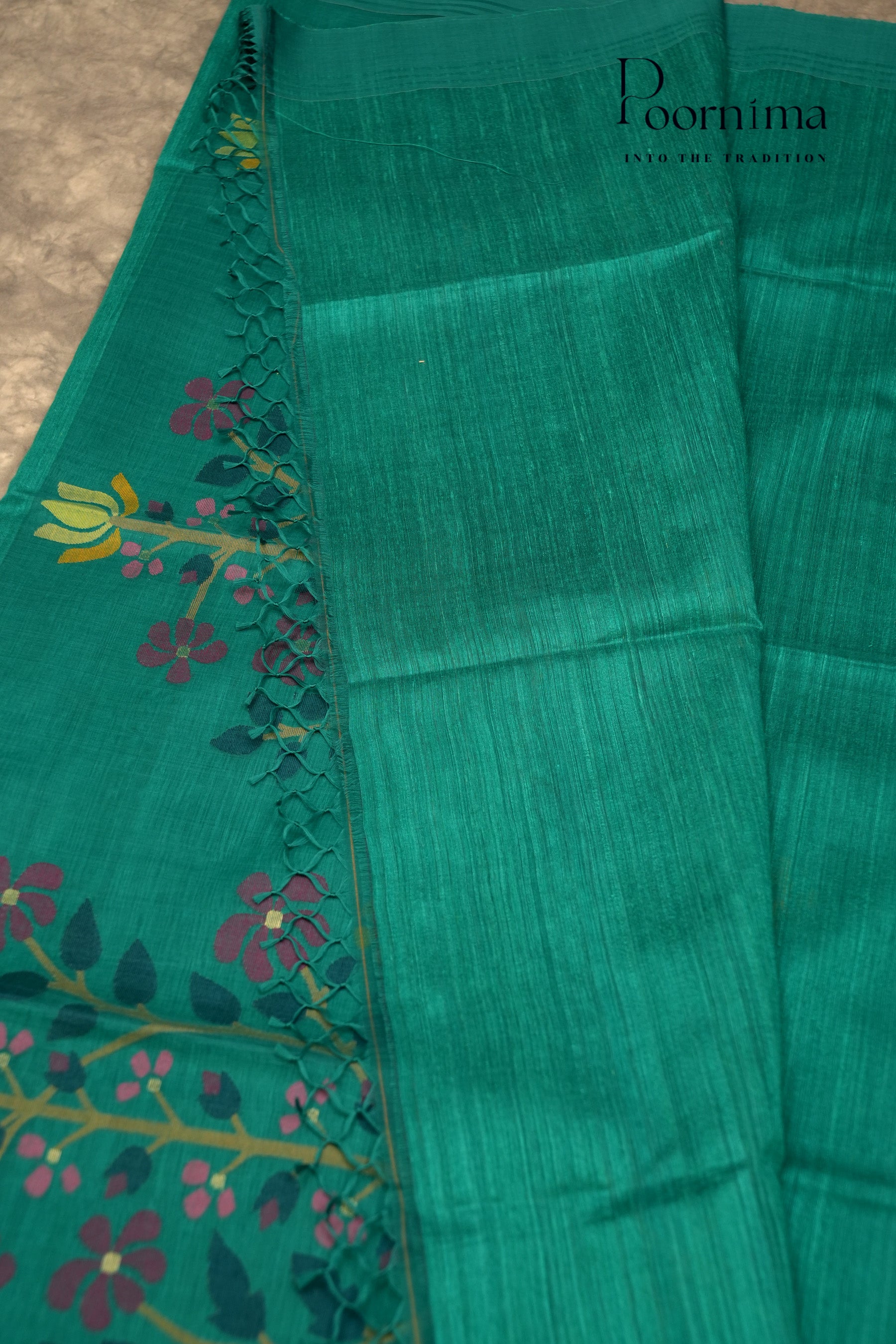 JUTE JAMDANI SAREE- BLUE GREEN