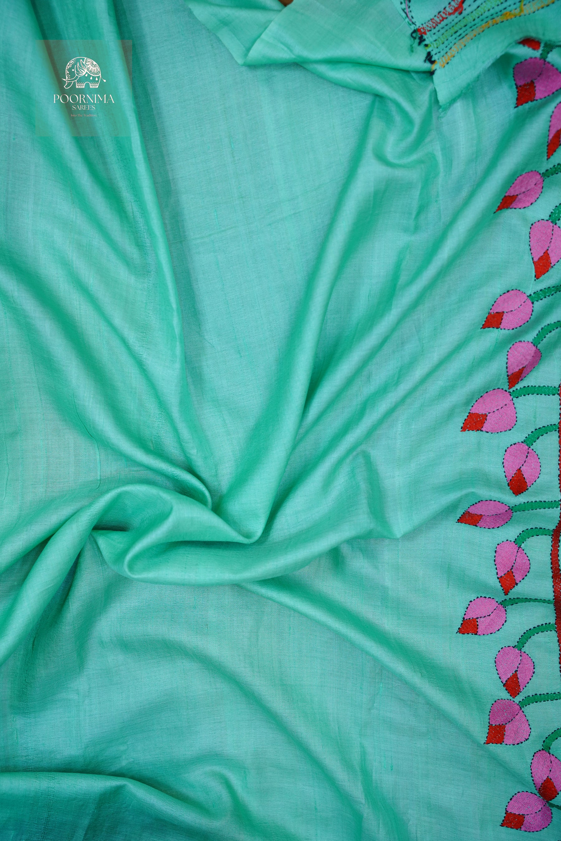 HANDLOOM TUSSAR SAREE - MINT GREEN