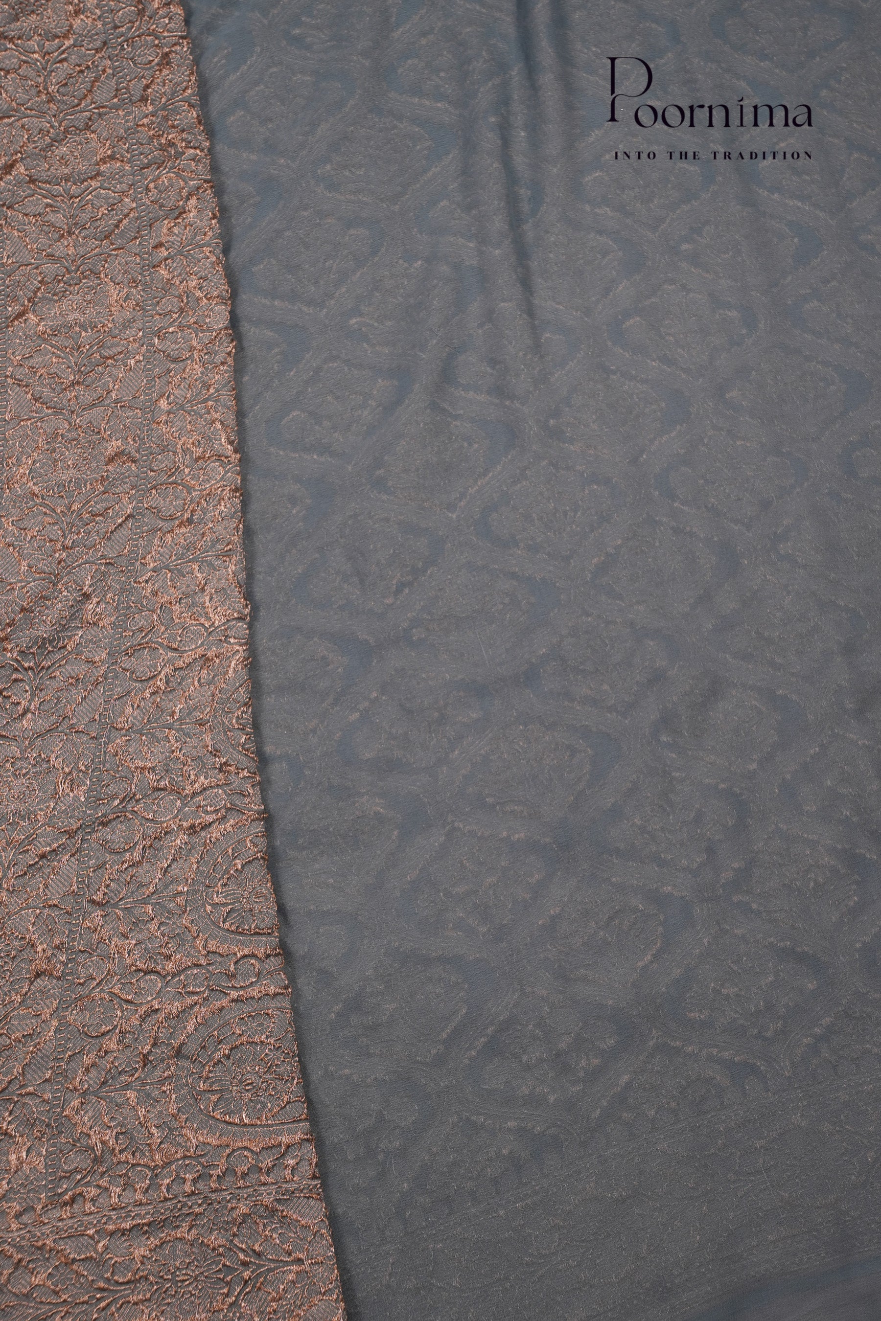 KHADDI GEORGETTE SAREE- STEEL BLUE