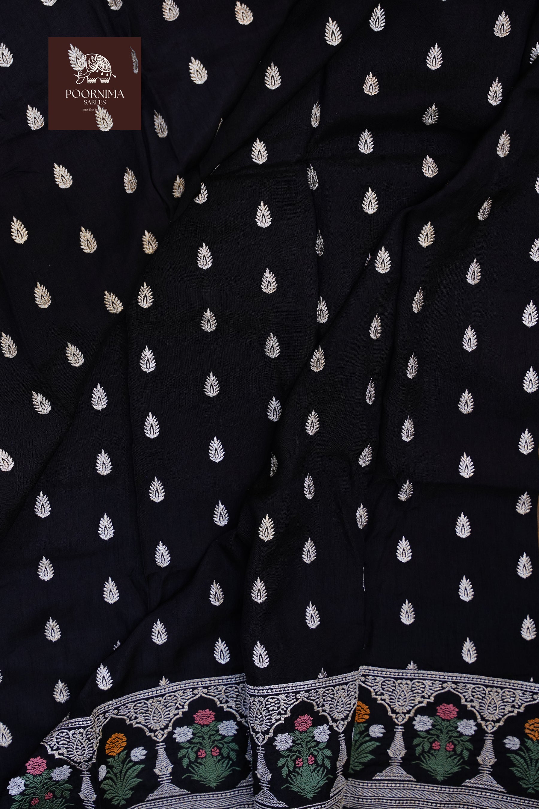 SATIN CRAPE WITH SABYASACHI INSPIRED BORDER SAREE - BLACK