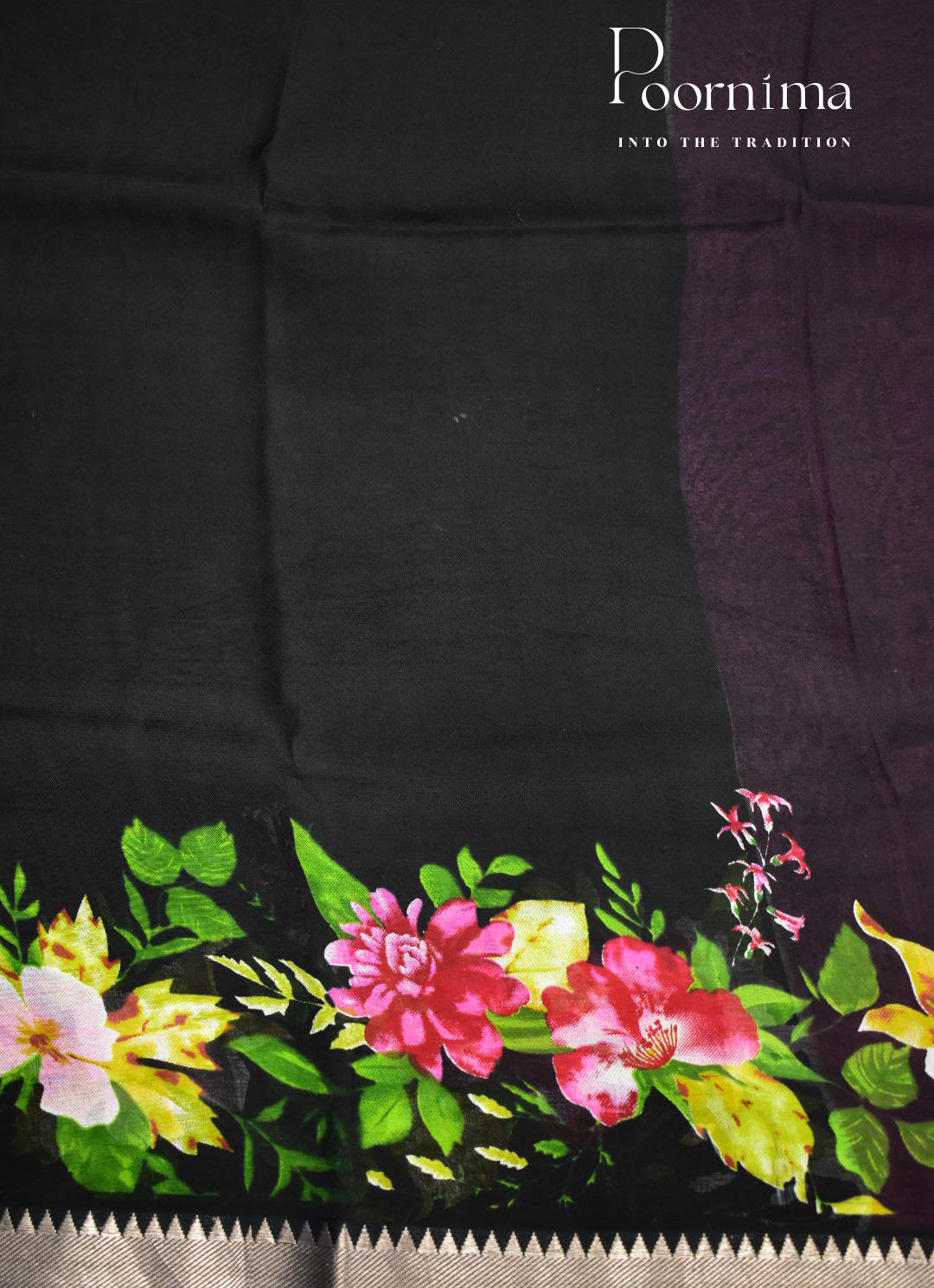 BLACK- PURE MANGALAGIRI PATTU SAREE WITH ALLOVER DIGITAL PRINTING