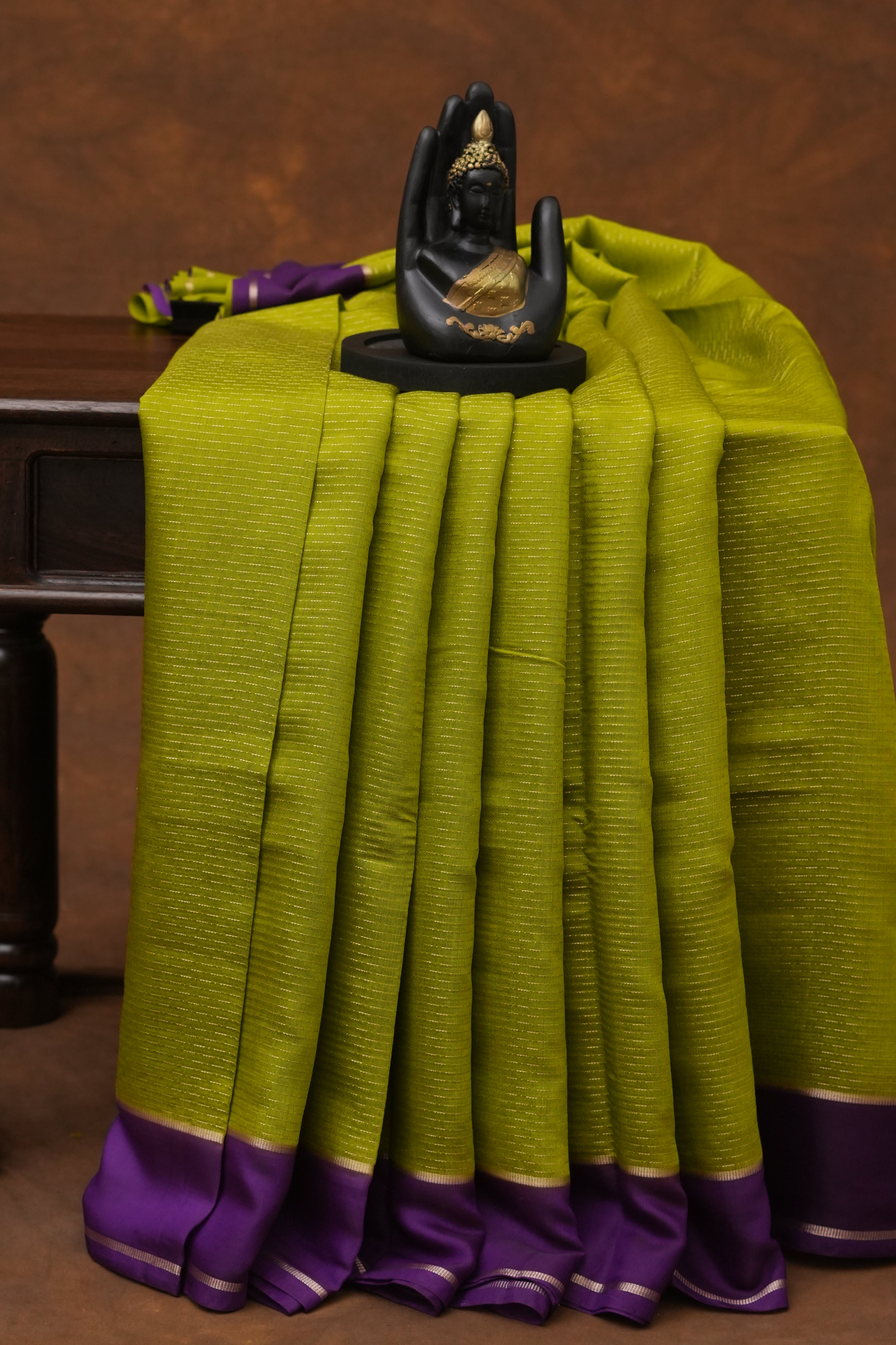 SEMI MYSORE CRAPE SAREE-LEMON GREEN