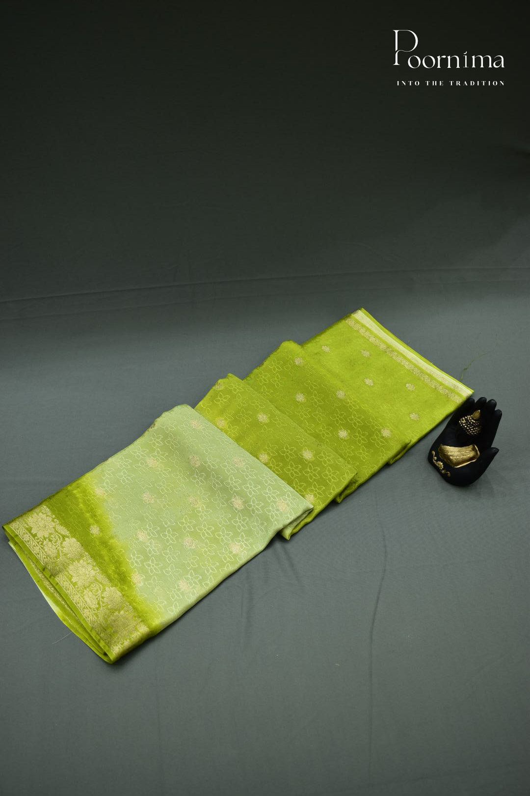 GREEN - CRAPE SILK SHADED SAREES WITH ALLOVER ZARI BUTIS