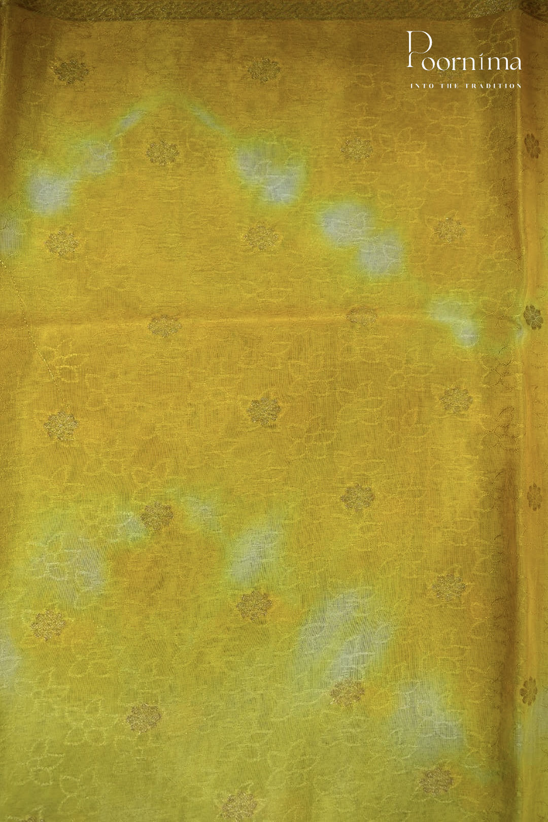 YELLOW - CRAPE SILK SHADED SAREES WITH ALLOVER ZARI BUTIS