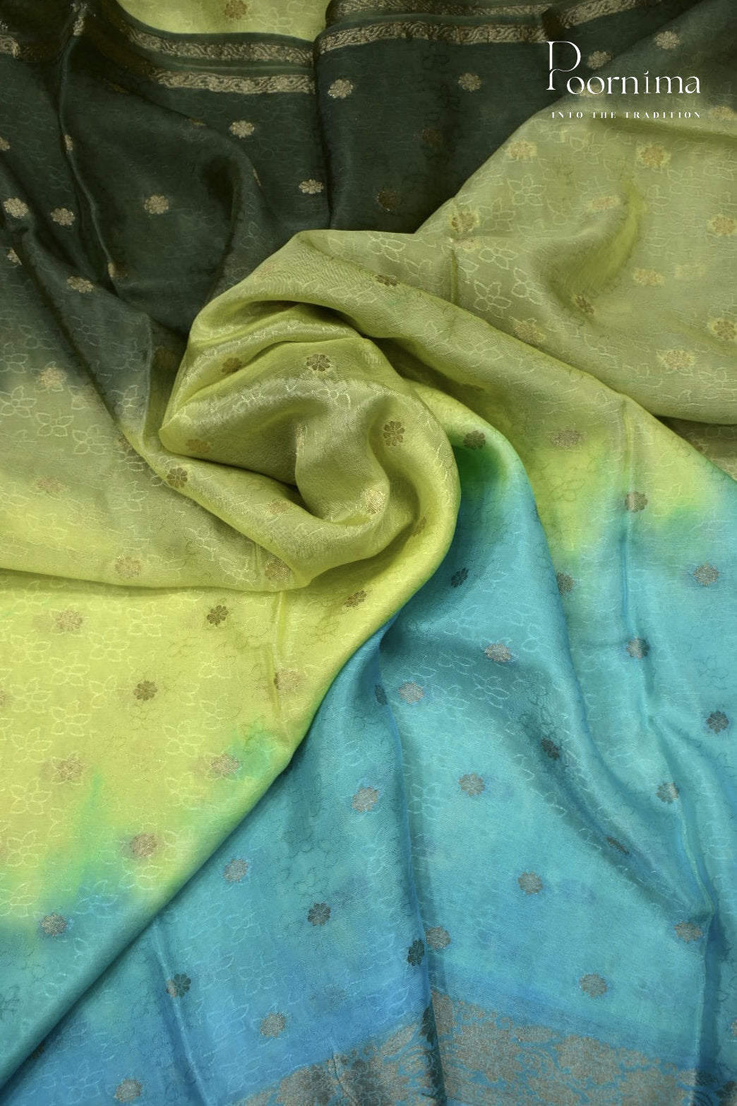 MULTI COLOUR - CRAPE SILK SHADED SAREES WITH ALLOVER ZARI BUTIS